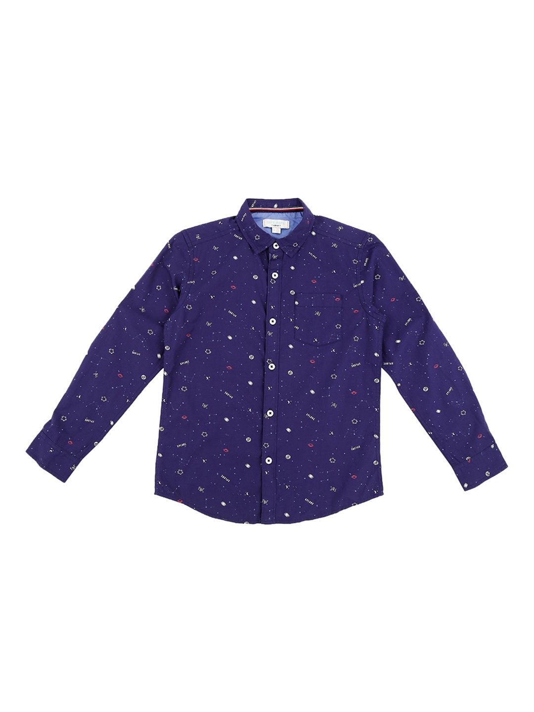Pantaloons Junior Boys Navy Blue & Off-White Regular Fit Printed Casual Shirt