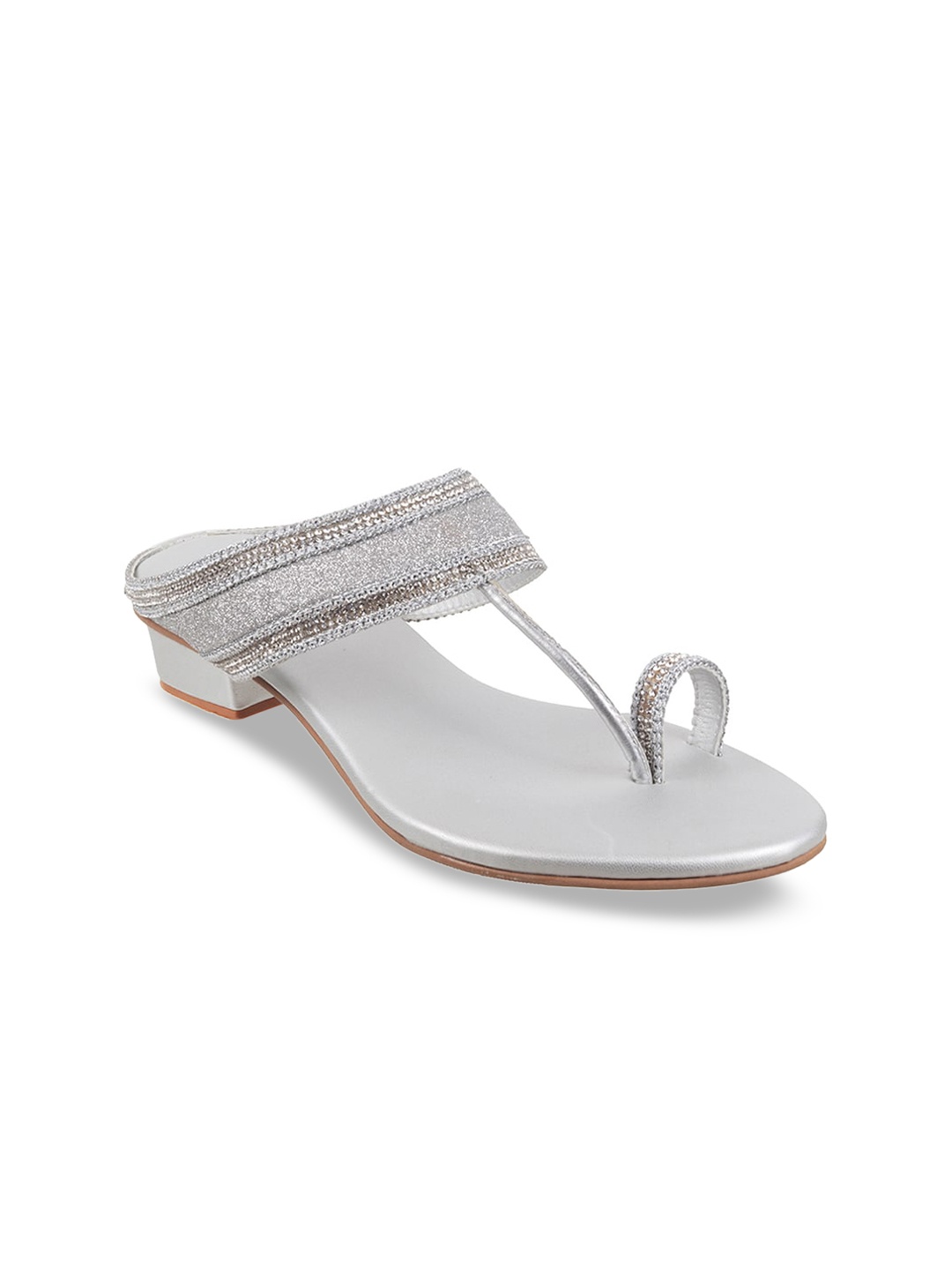 Metro Women Silver-Toned Woven Design Block Heels