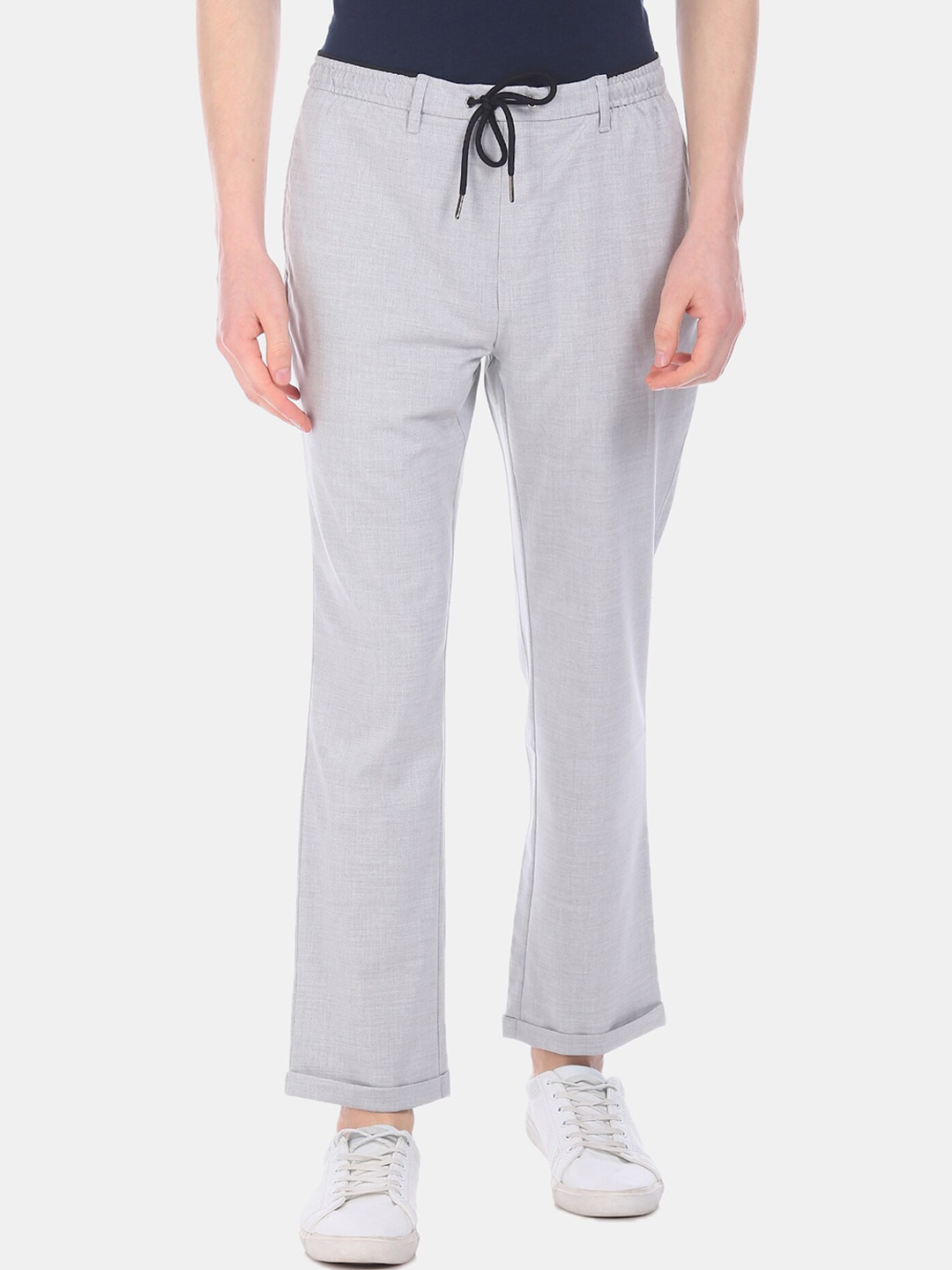 Arrow Men Grey Regular Fit Solid Regular Trousers