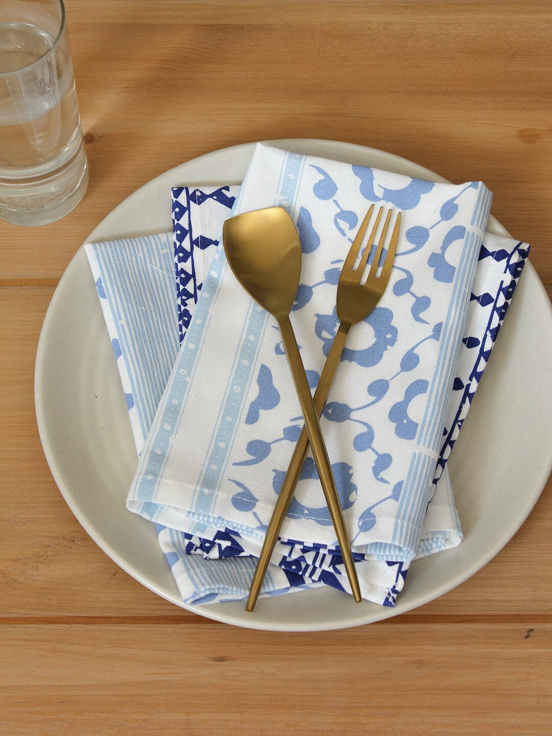 House This Set Of 4 Blue & White Printed Cotton Square Table Napkins