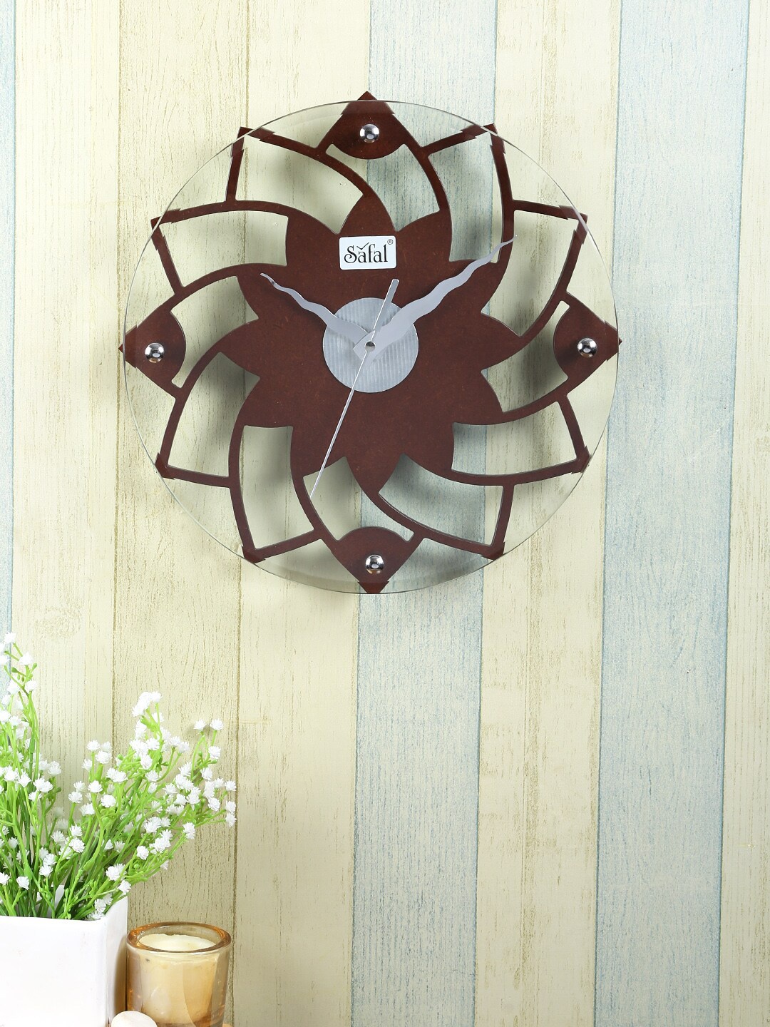 Safal Brown & White Wooden Designer Clock With Silent Sweep Mechanism