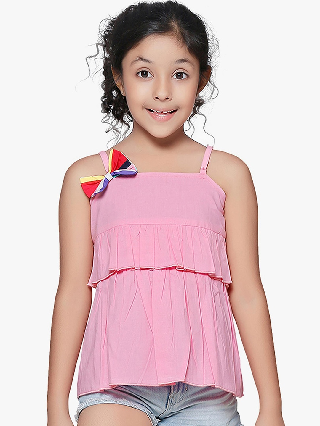 Cutiekins Girls Pink Solid Tiered Top