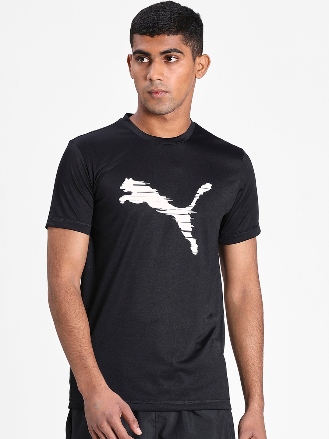Puma Men Black & White Printed Round Neck T-shirt