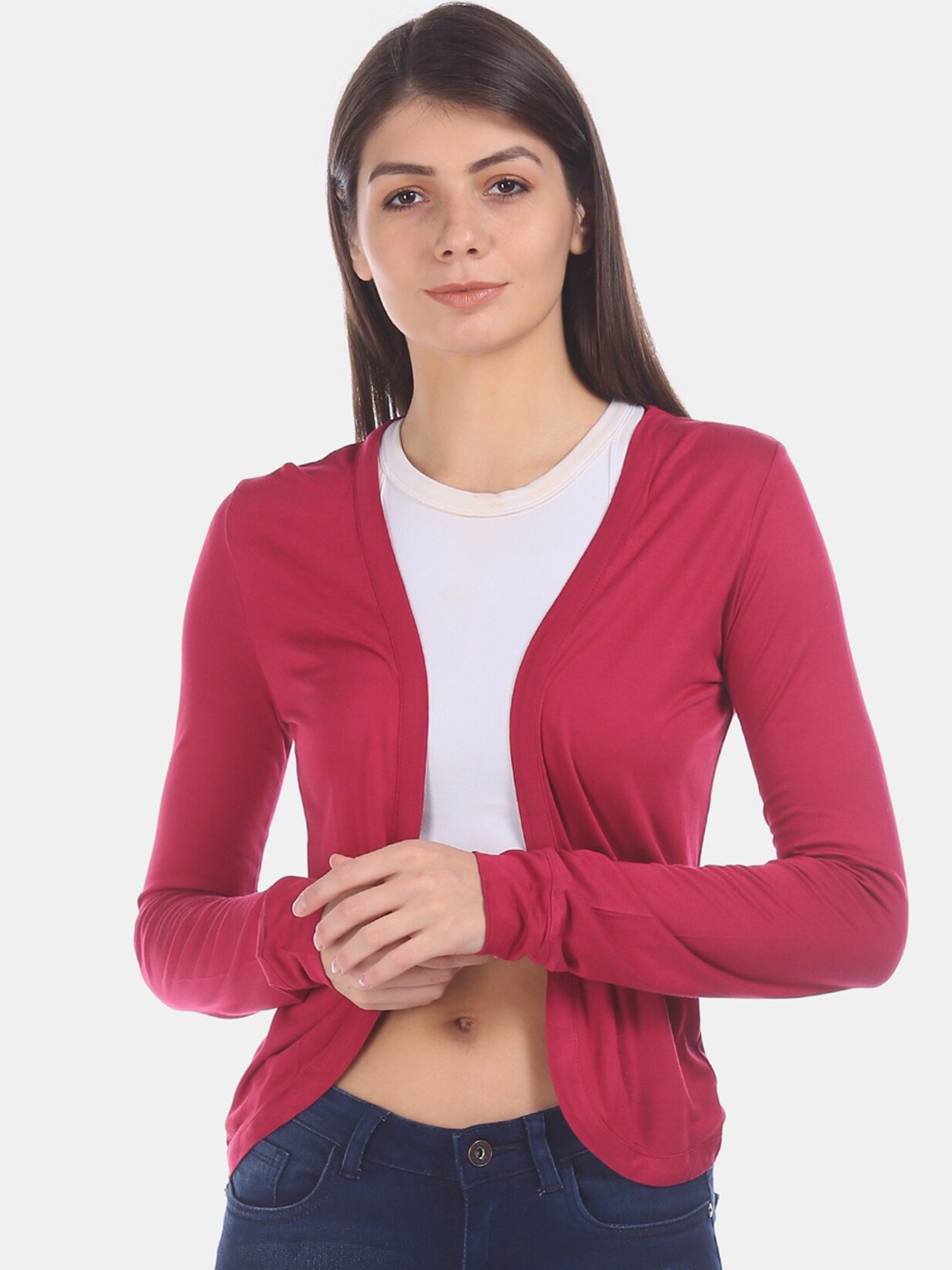 Sugr Women Red Solid Shrug