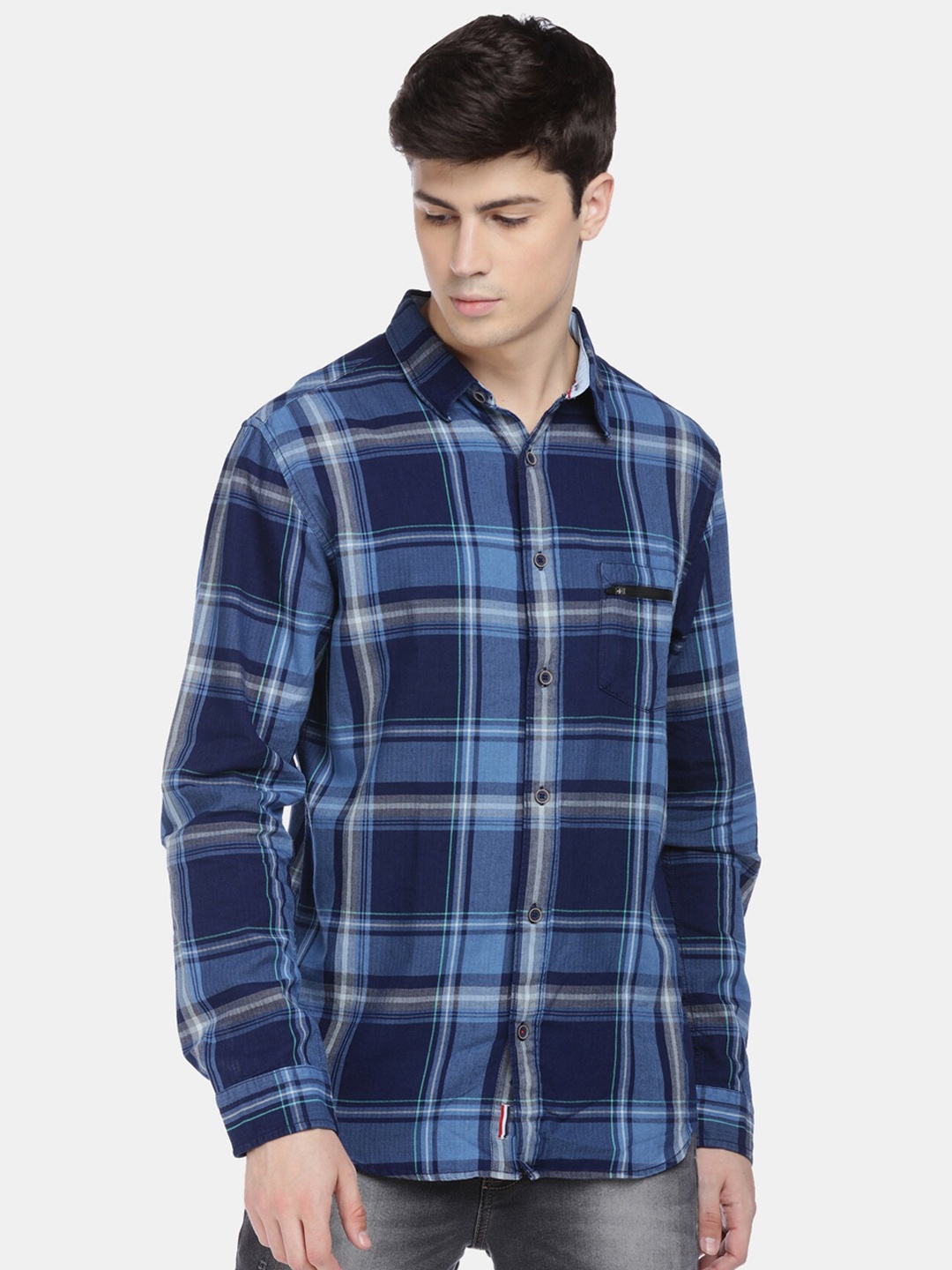Aeropostale Men Blue Regular Fit Checked Pure Cotton Casual Shirt