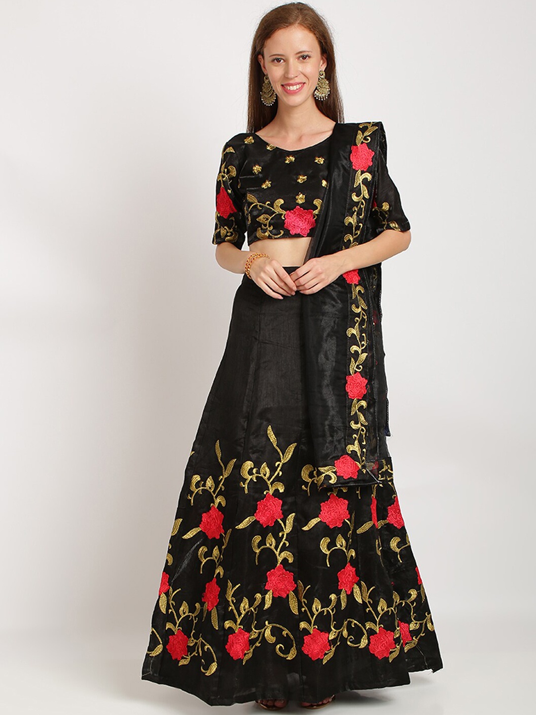 Silk Bazar Women Black & Gold-Coloured Embroidered Semi-Stitched Lehenga & Unstitched Blouse with Dupatta
Silk Bazar Women Black & Gold-Coloured Embroidered Semi-Stitched Lehenga & Unstitched Blouse with Dupatta