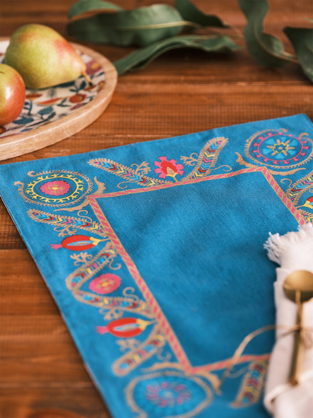 Chumbak Set Of 2 Blue & Red Printed Table Placemats