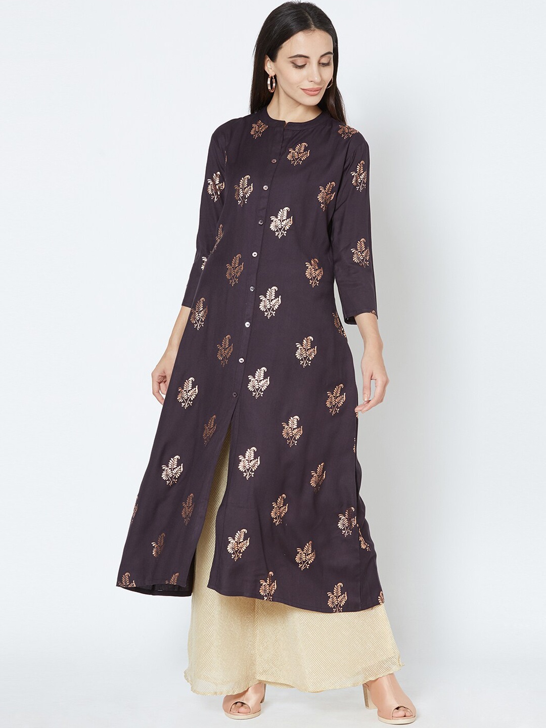 FASHOR Women Charcoal Grey Printed A-Line Kurta