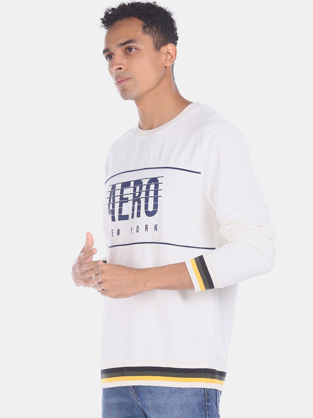Aeropostale Men White & Blue Printed Sweatshirt