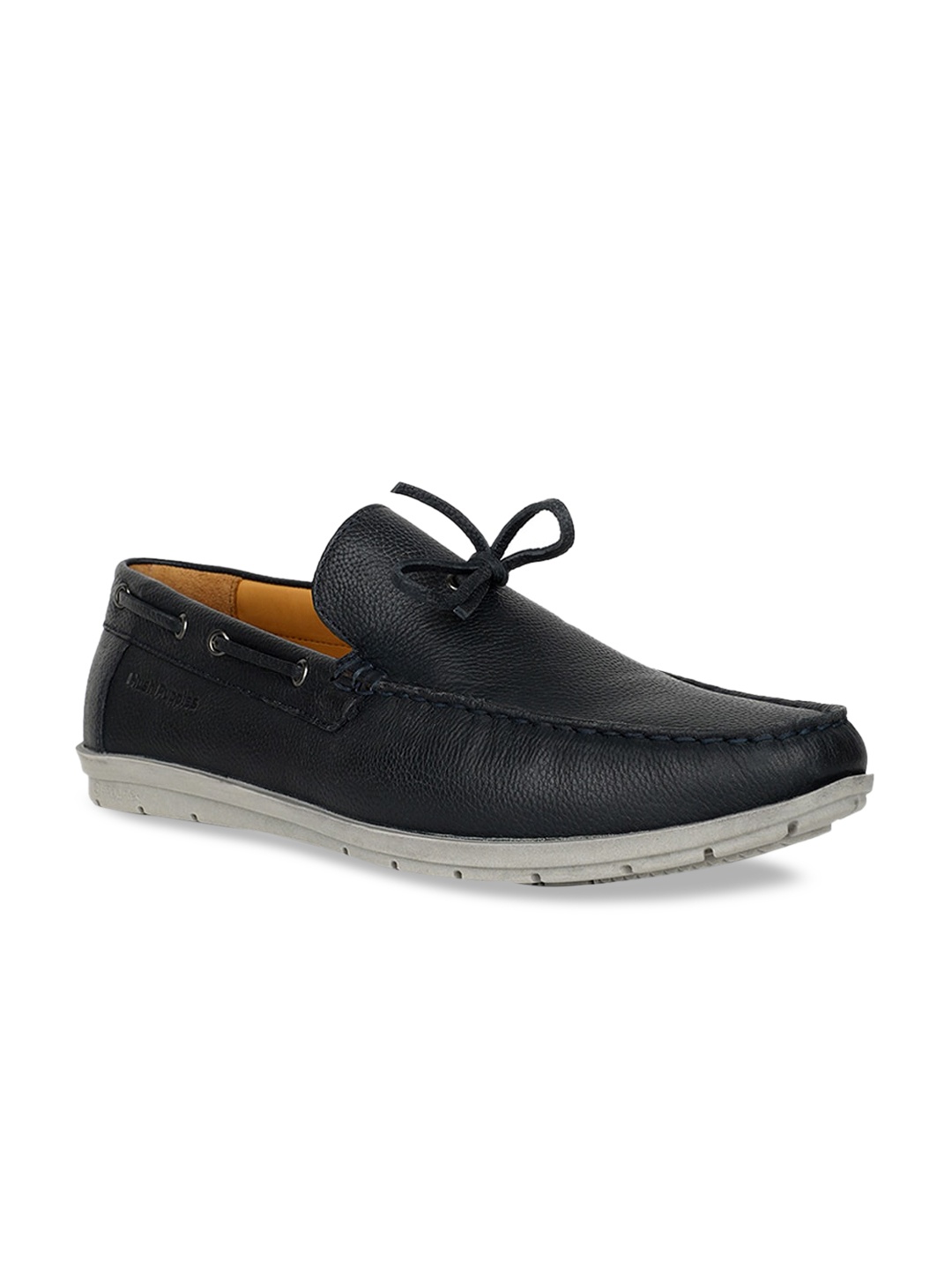 Hush Puppies Men Textured Leather Boat Shoes Casual Shoes, Black