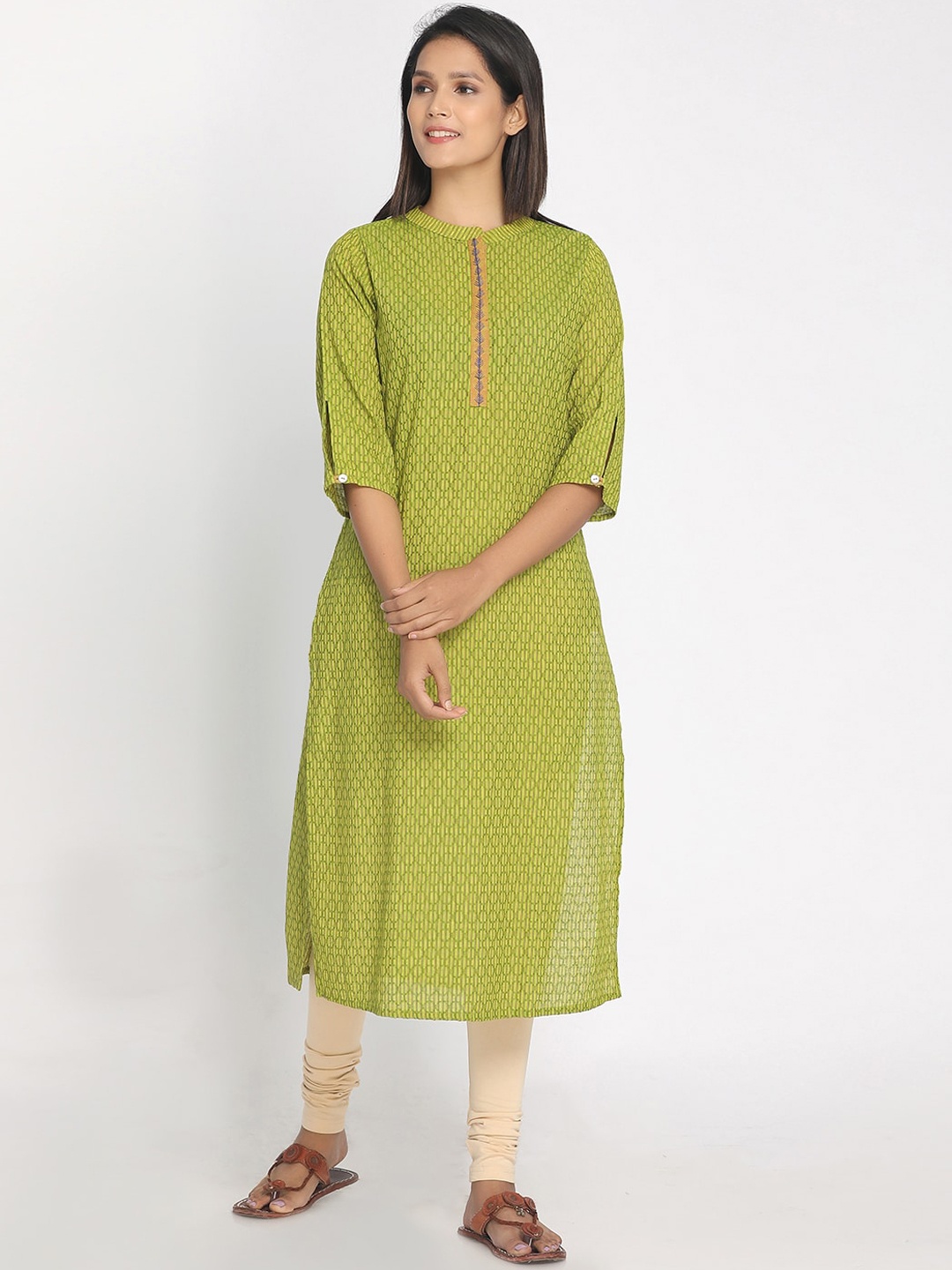Nakshi Women Green Printed A-Line Kurta