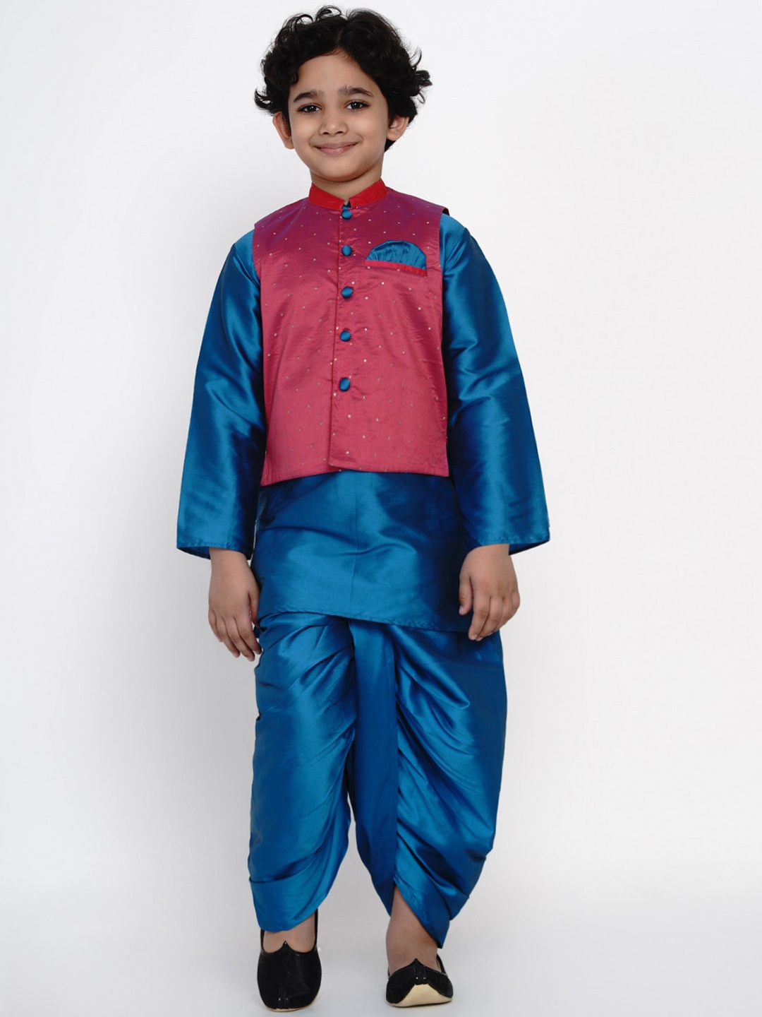 Bittu By Bhama Boys Blue & Pink Solid Kurta with Dhoti Pants