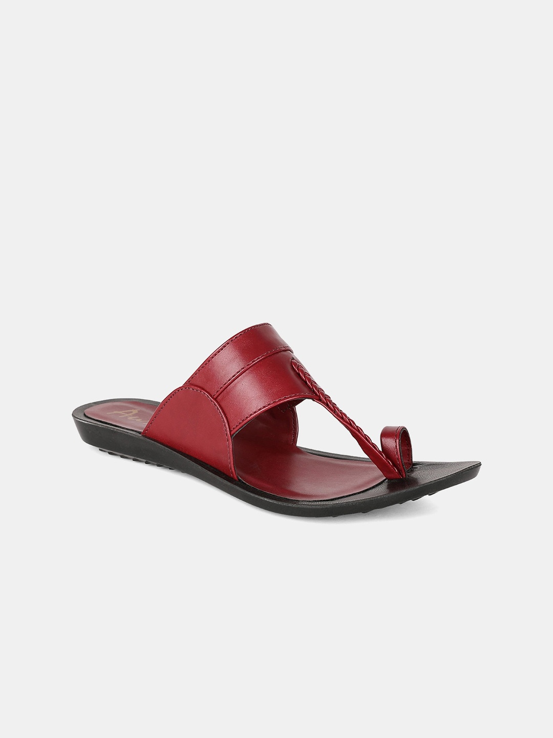AURELIA Women Burgundy Colourblocked PU One Toe Flats