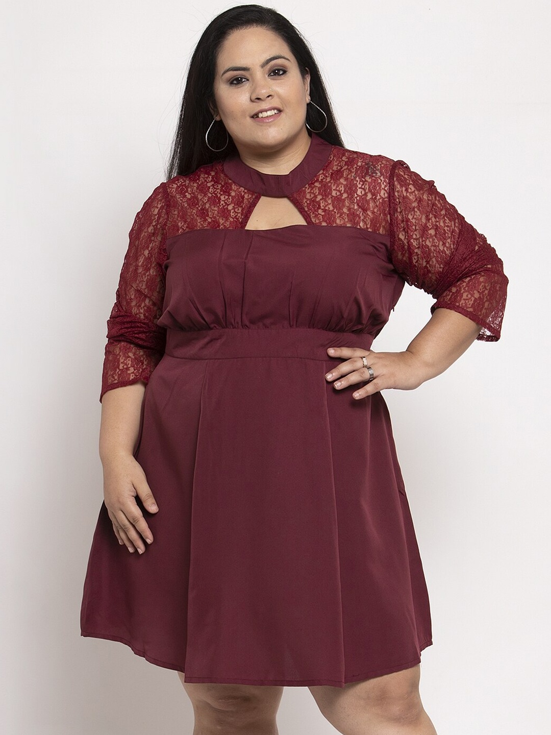 Flambeur Women Brown Self Design Empire Dress