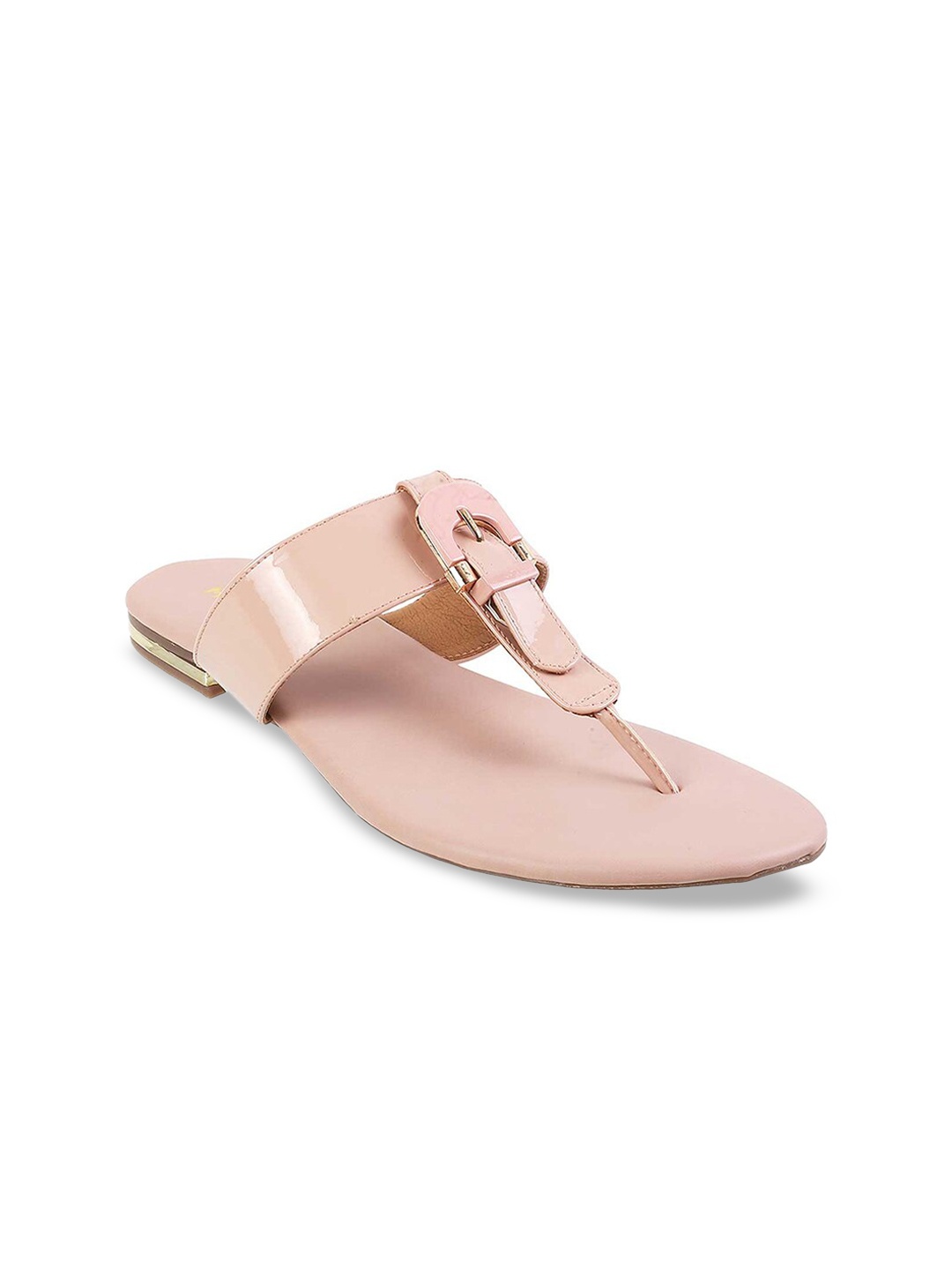Mochi Women Pink Solid T-Strap Flats
