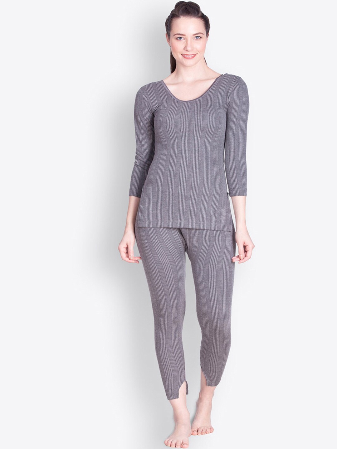 Lux Inferno Women Grey Striped Thermal Set