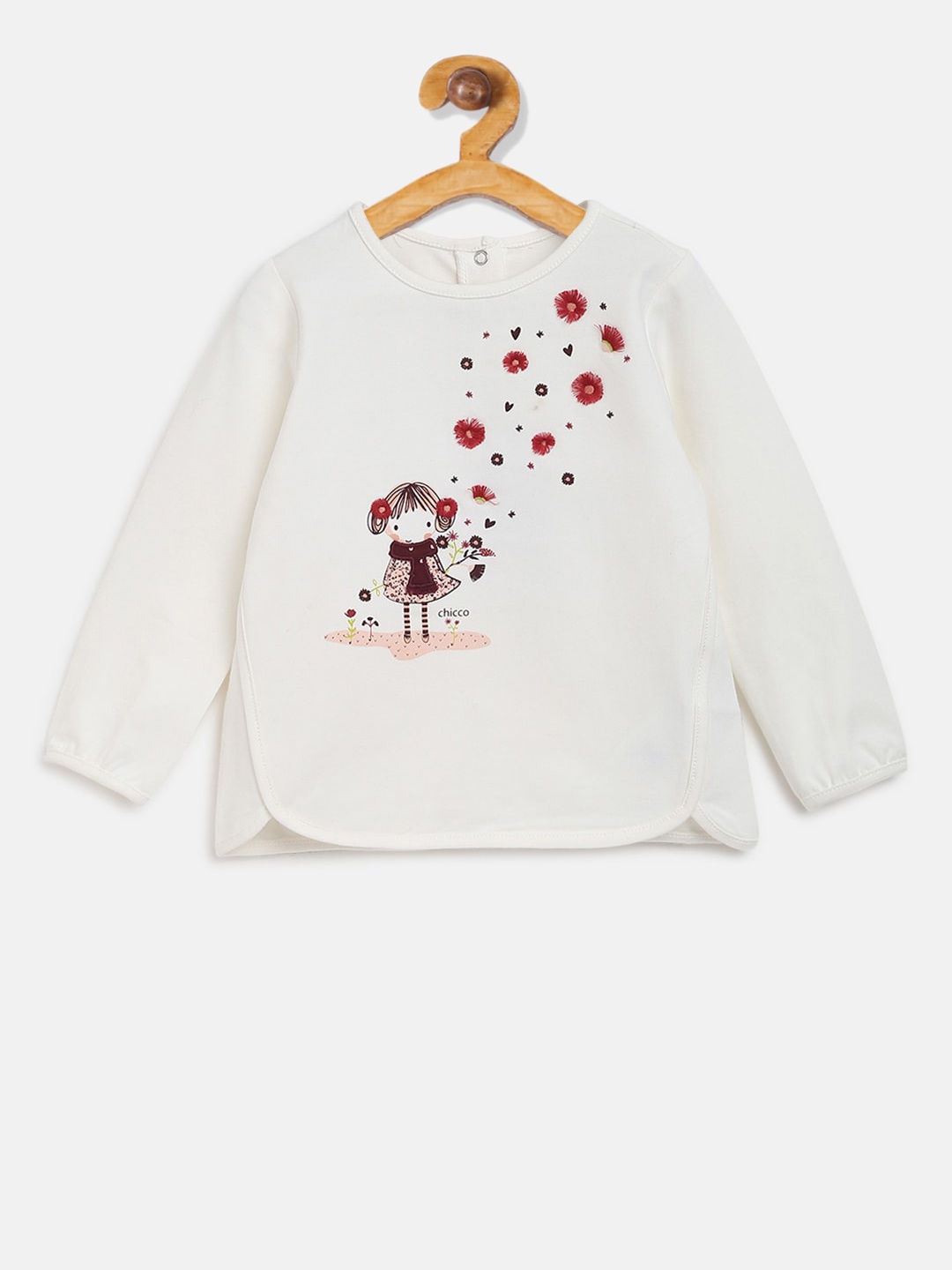 Chicco Girls Off-White Printed Round Neck T-shirt