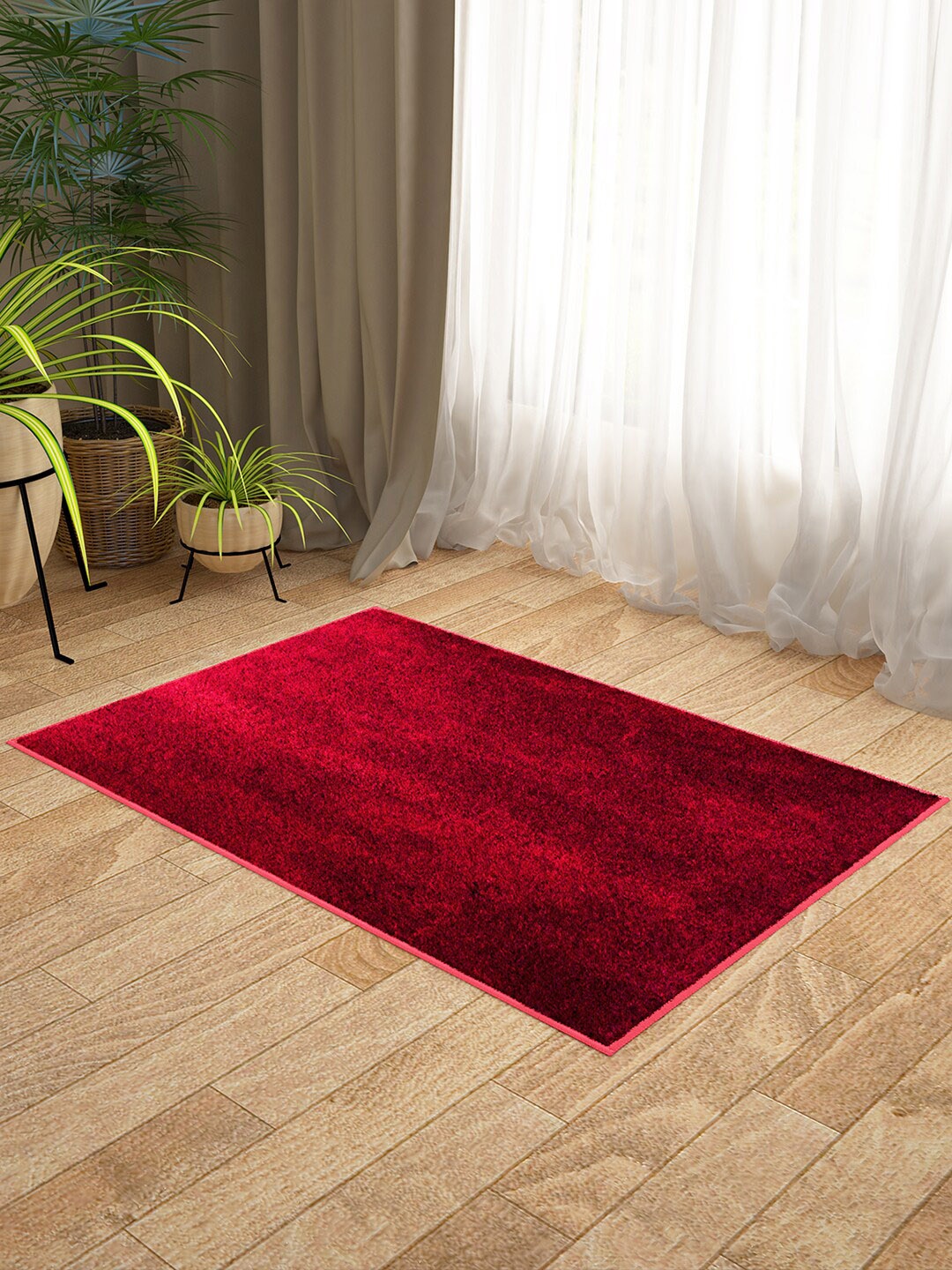 Story@home Set of 2 Maroon Solid Anti-Skid Berlin Doormats