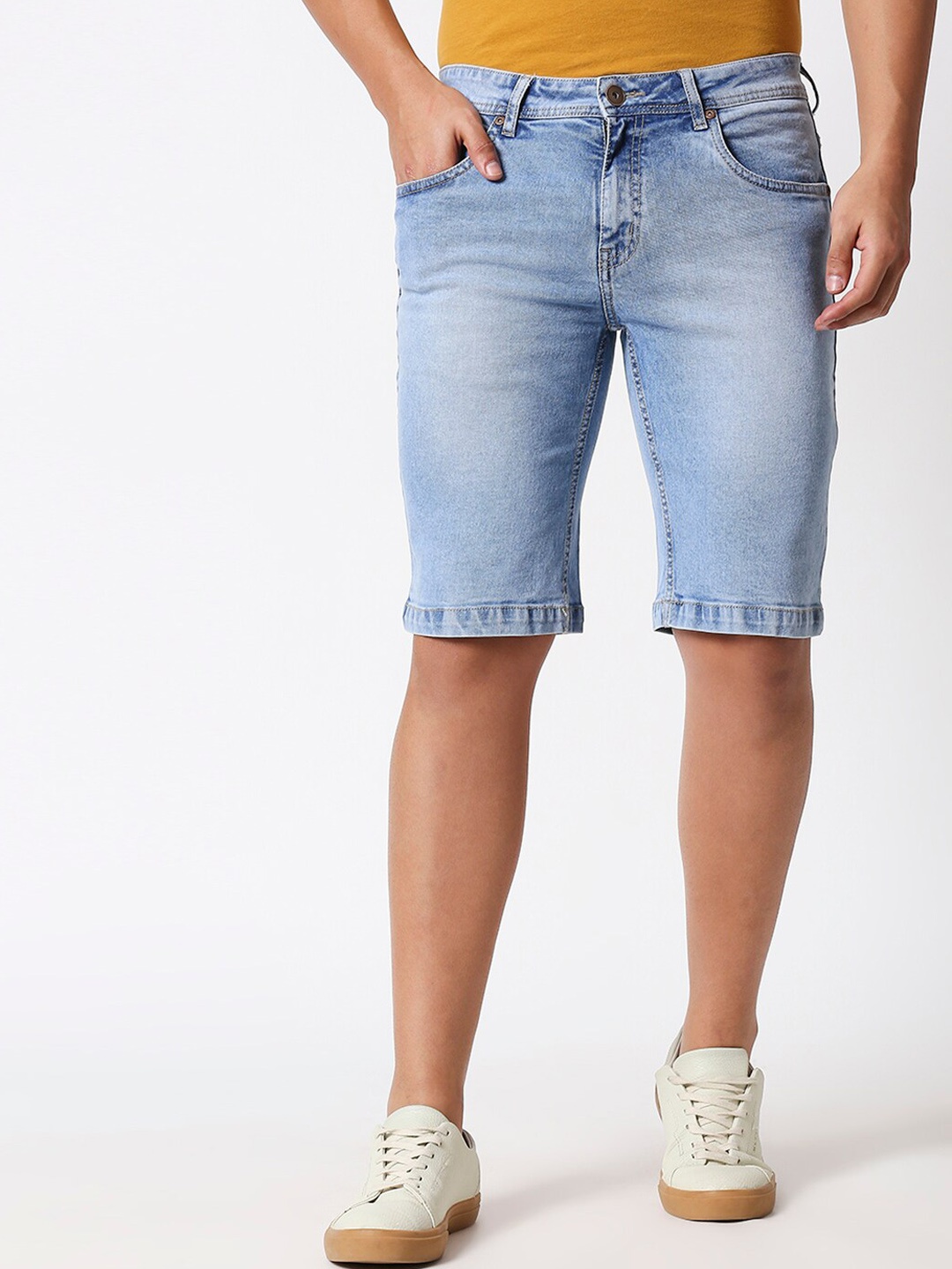 High Star Men Blue Washed Slim Fit Denim Shorts