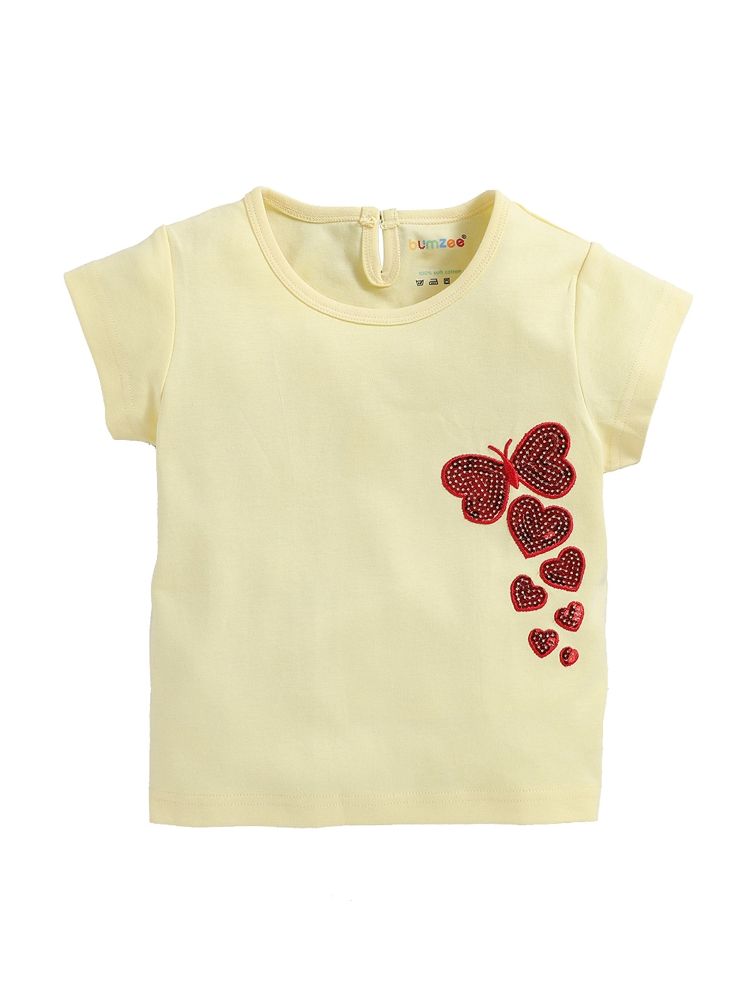 BUMZEE Girls Yellow Self Design Round Neck T-shirt