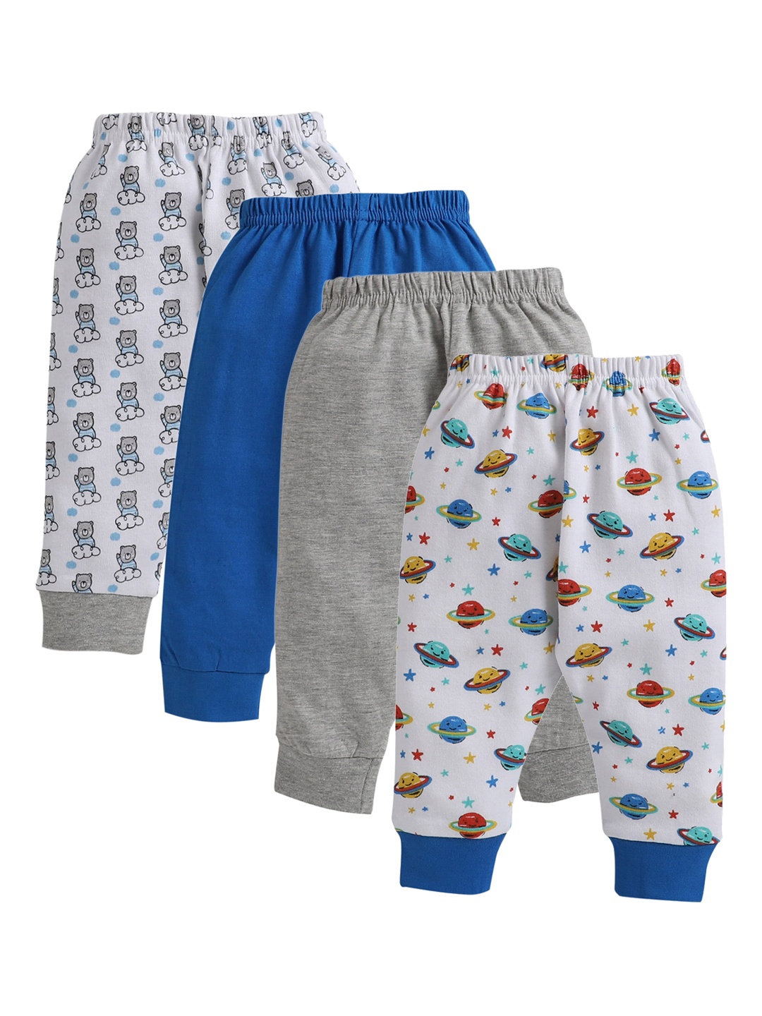 BUMZEE Infant Kids Pack Of 4 Graphic Printed Joggers, Blue