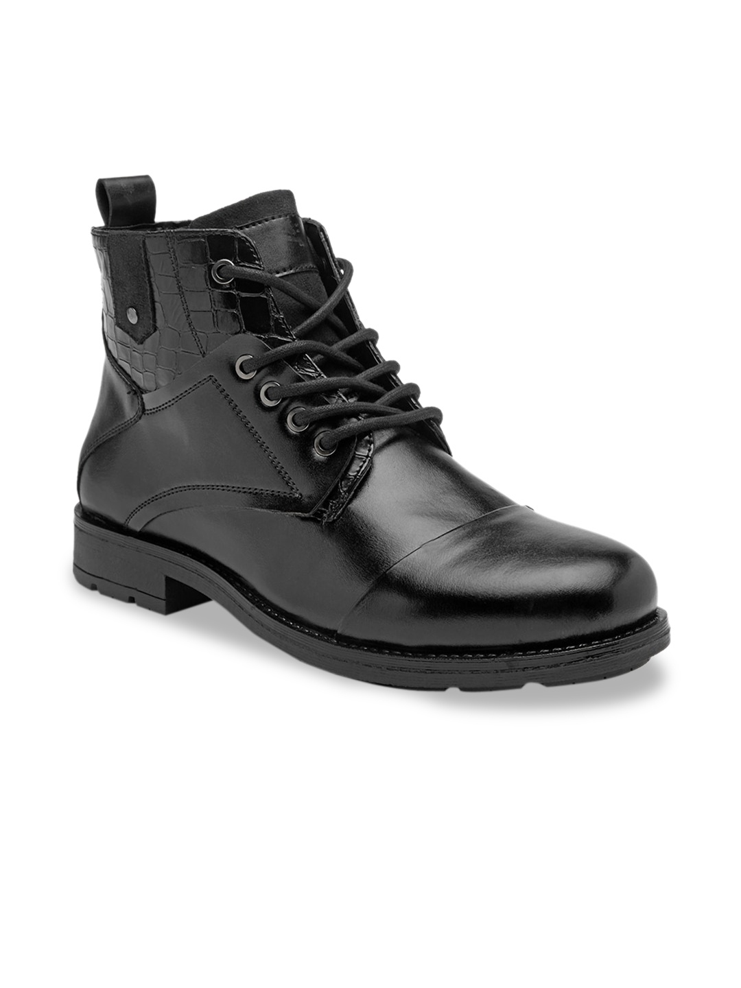 Apsis Men Black Solid Synthetic Leather Mid-Top Flat Boots