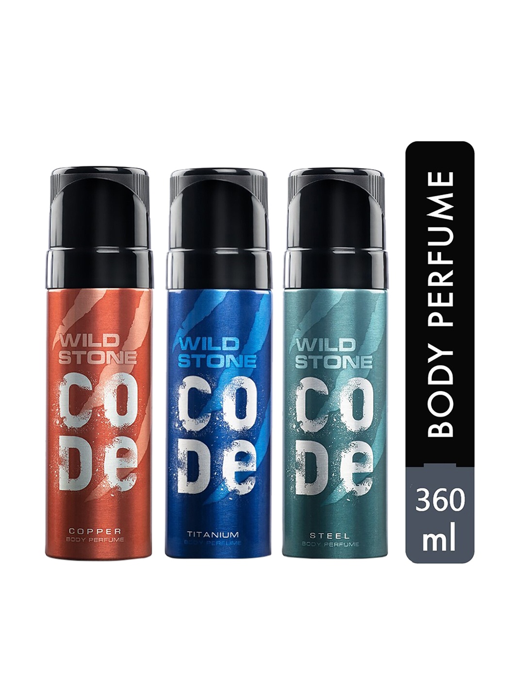Wild stone Men Combo Code Copper, Steel and Titanium Body Perfume Spray - 120 ml each, Multi
Wild stone Men Combo Code Copper, Steel and Titanium Body Perfume Spray - 120 ml each, Multi