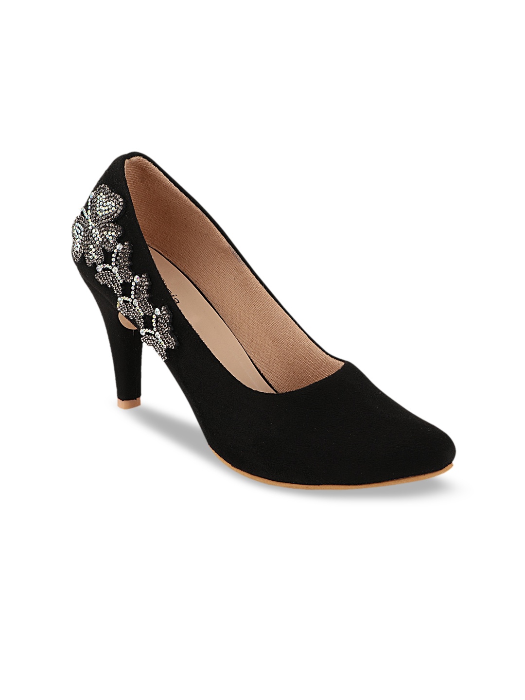 Shoetopia Women Black Textured Pumps