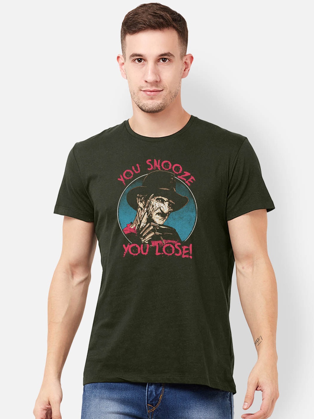 Free Authority Men Olive Green A Nightmare On Elm Street Printed Round Neck T-shirt
Free Authority Men Olive Green A Nightmare On Elm Street Printed Round Neck T-shirt