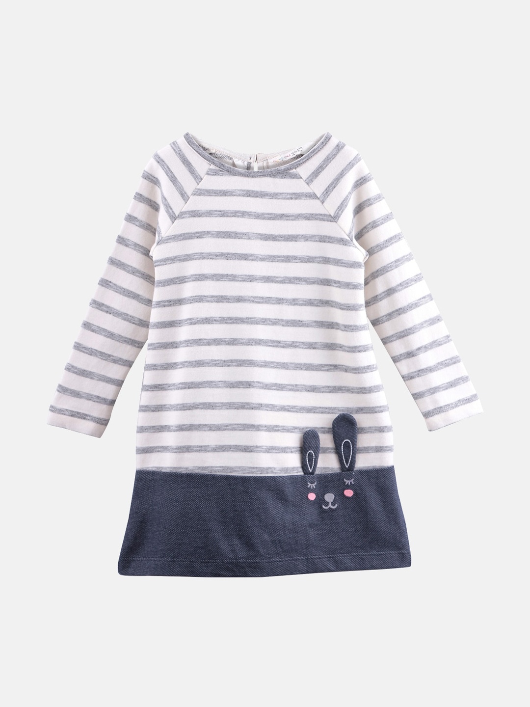 Beebay Girls Off-White & Navy Blue Striped A-Line Dress