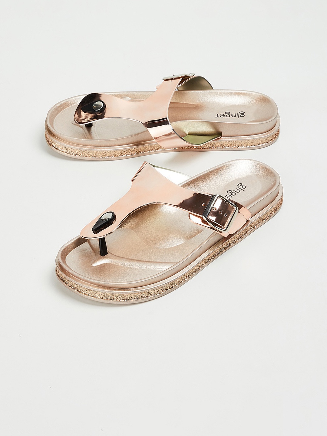 Ginger by Lifestyle Women Champagne-Coloured Solid Thong Flip-Flops