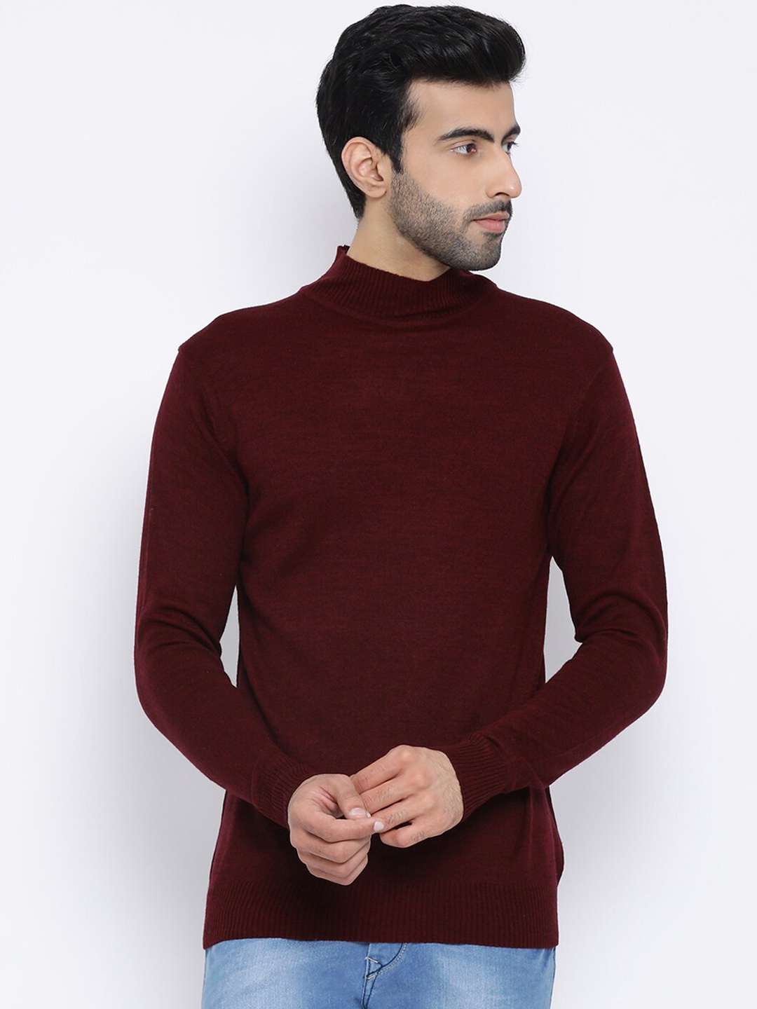 Richlook Men Maroon Solid Pullover