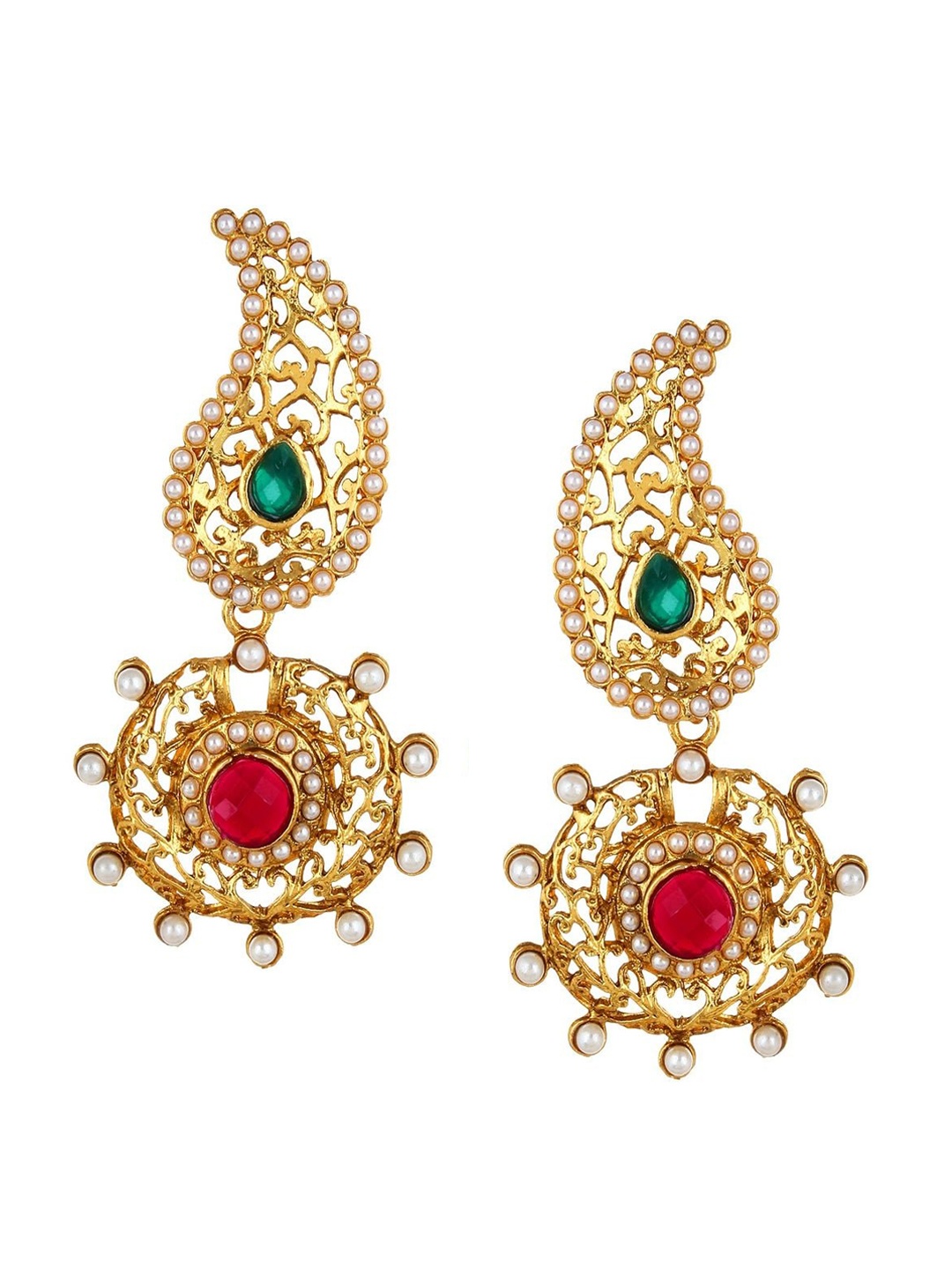OOMPH Gold-Toned & Green Paisley Shaped Drop Earrings