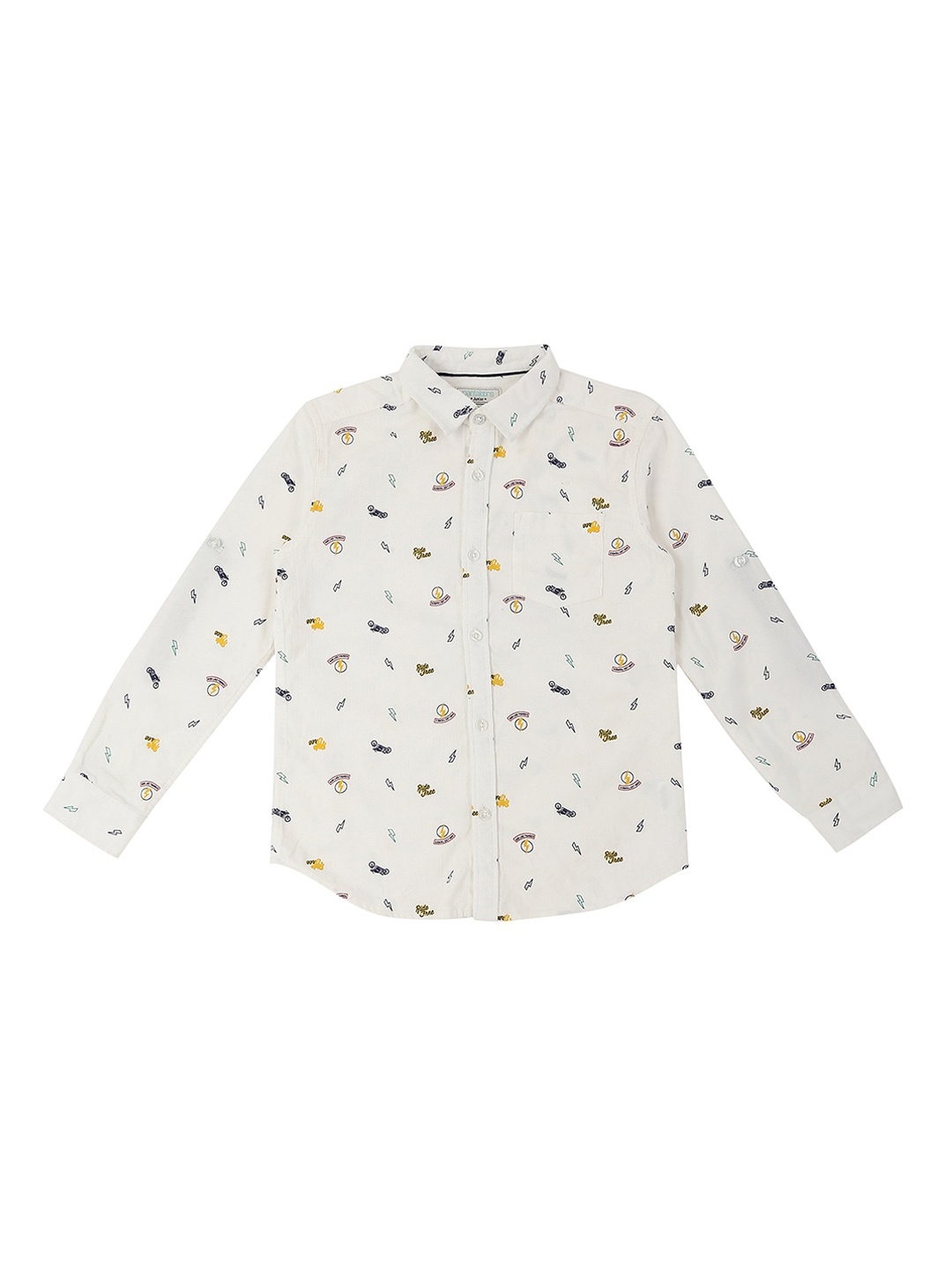 Pantaloons Junior Boys White Regular Fit Printed Casual Shirt