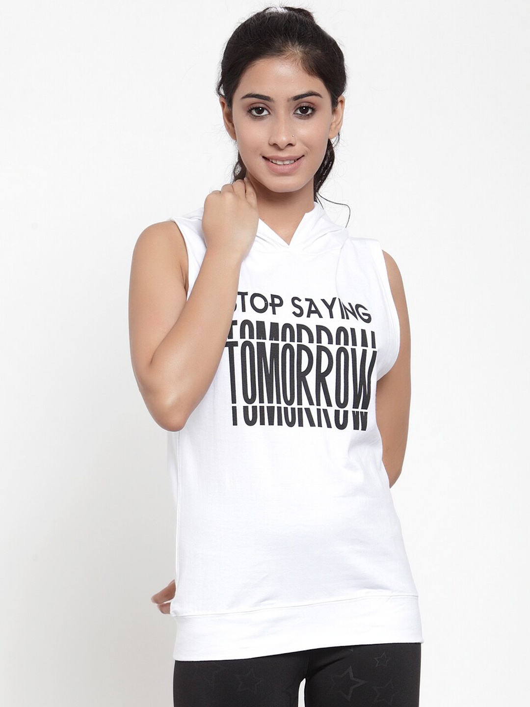 Invincible Women White Printed Hood T-shirt