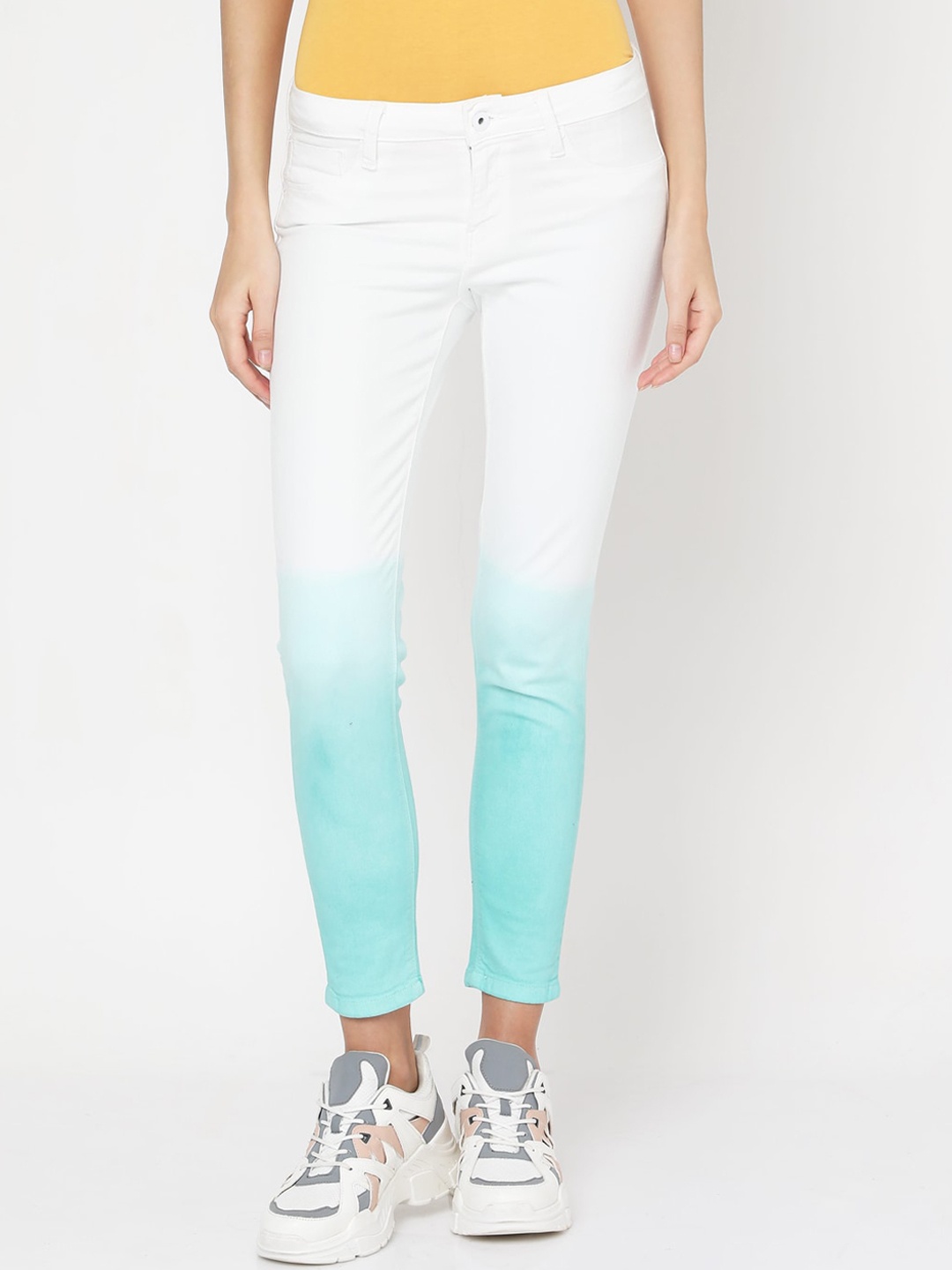 Pepe Jeans Women Blue & White Slim Fit Mid-Rise Clean Look Jeans