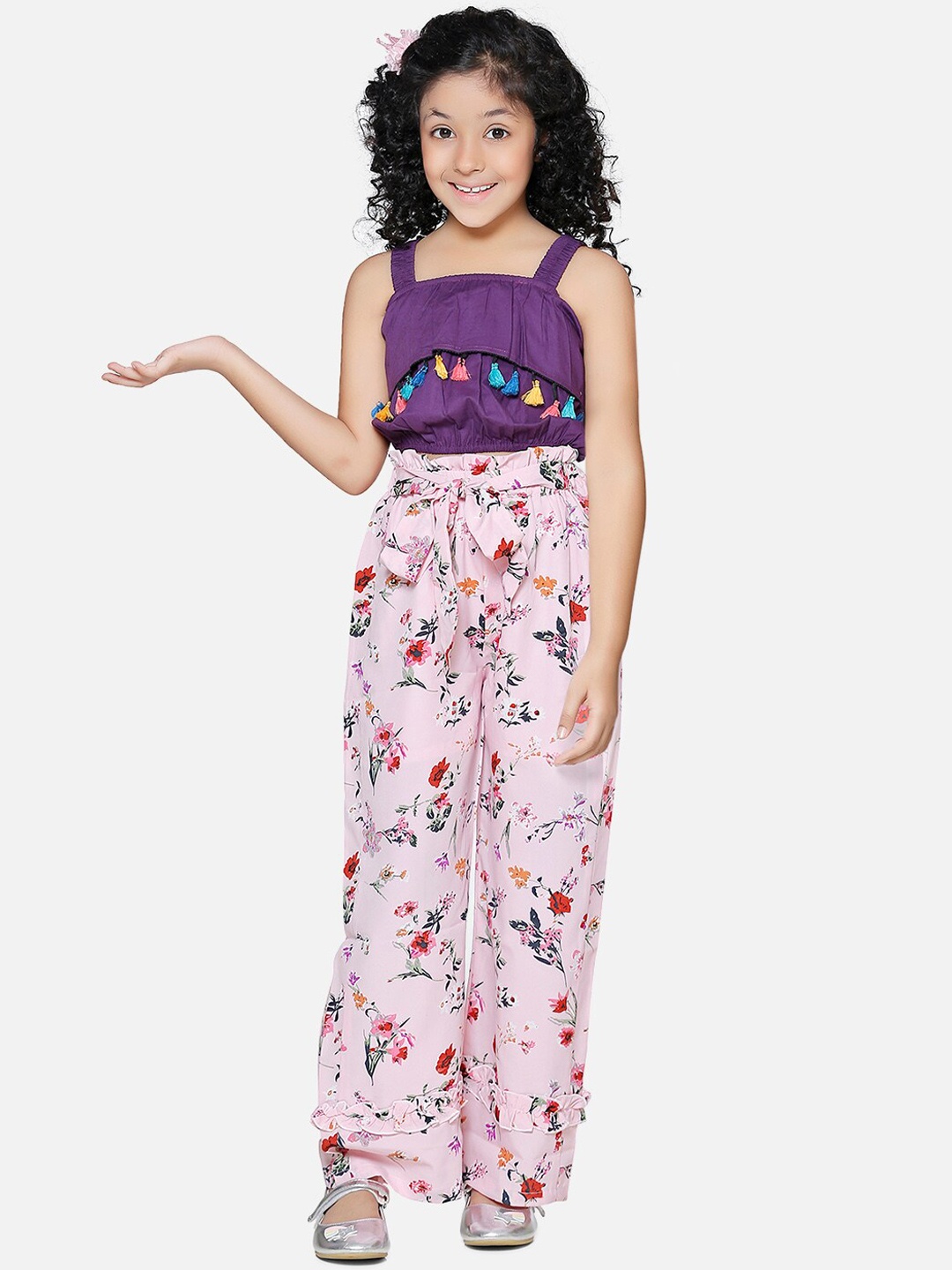 Cutiekins Girls Purple & Pink Printed Top with Palazzos