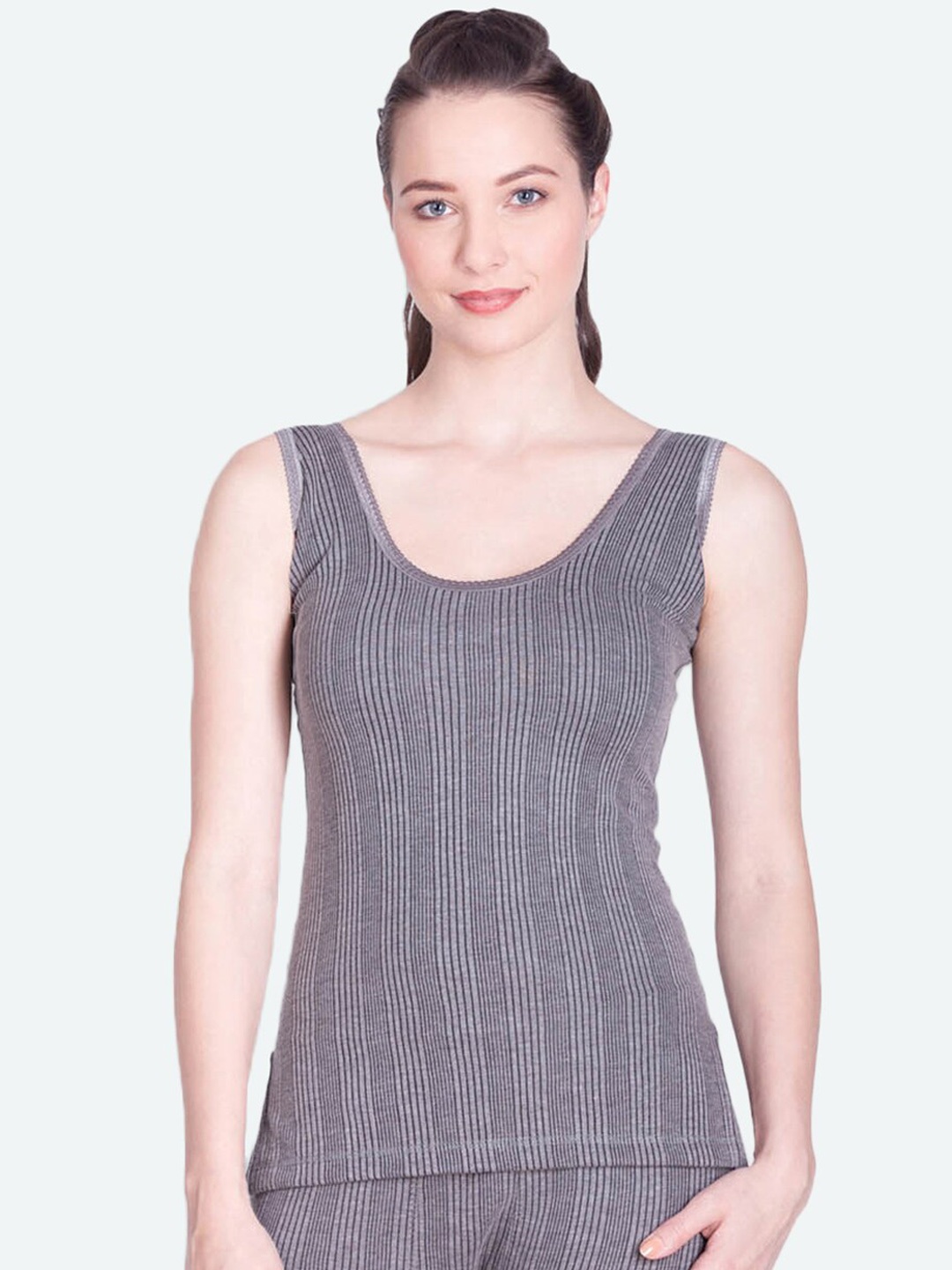 Lux Inferno Women Charcoal Grey & Black Striped Thermal Top