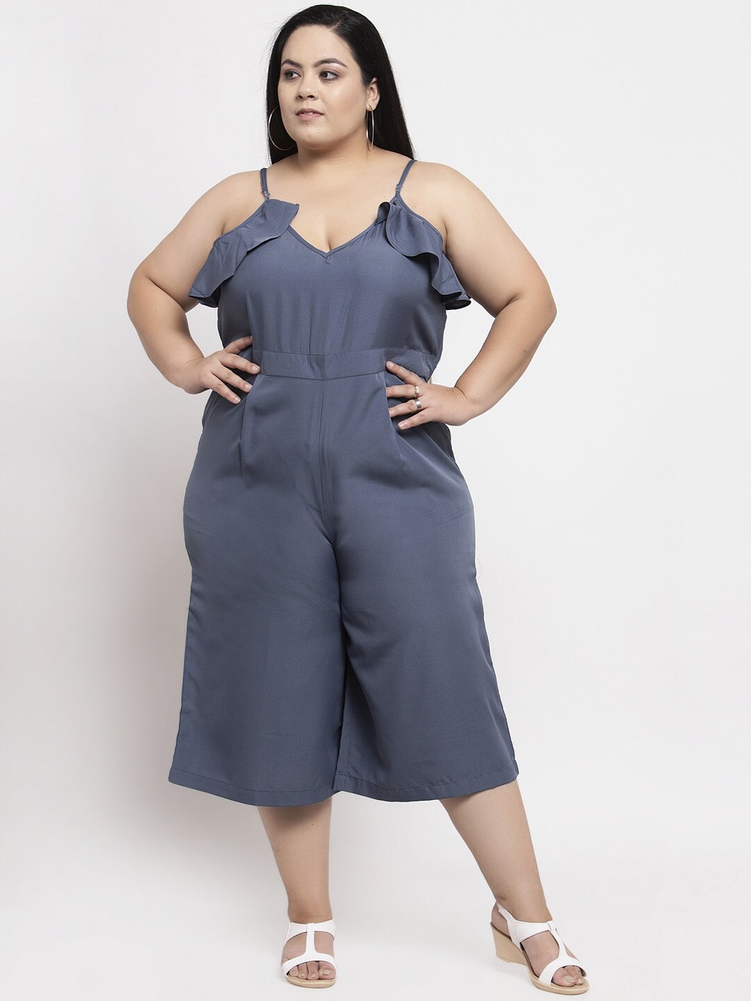 Flambeur Women Grey Solid Culotte Jumpsuit