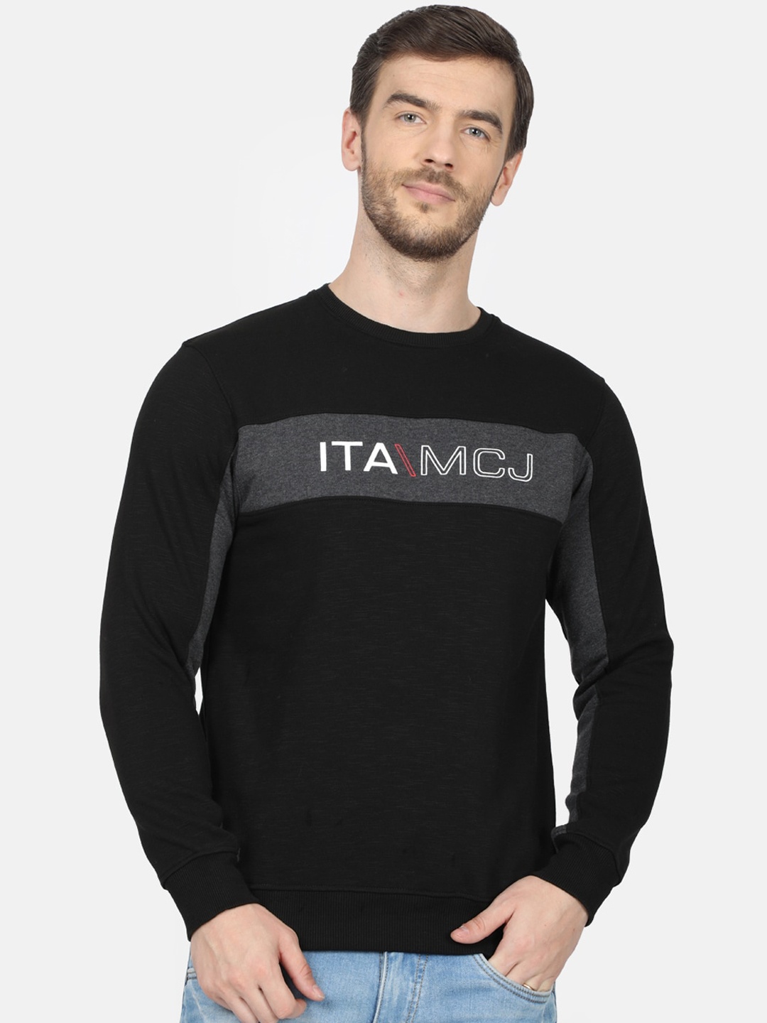 Monte Carlo Men Black & Off-White Printed Sweatshirt