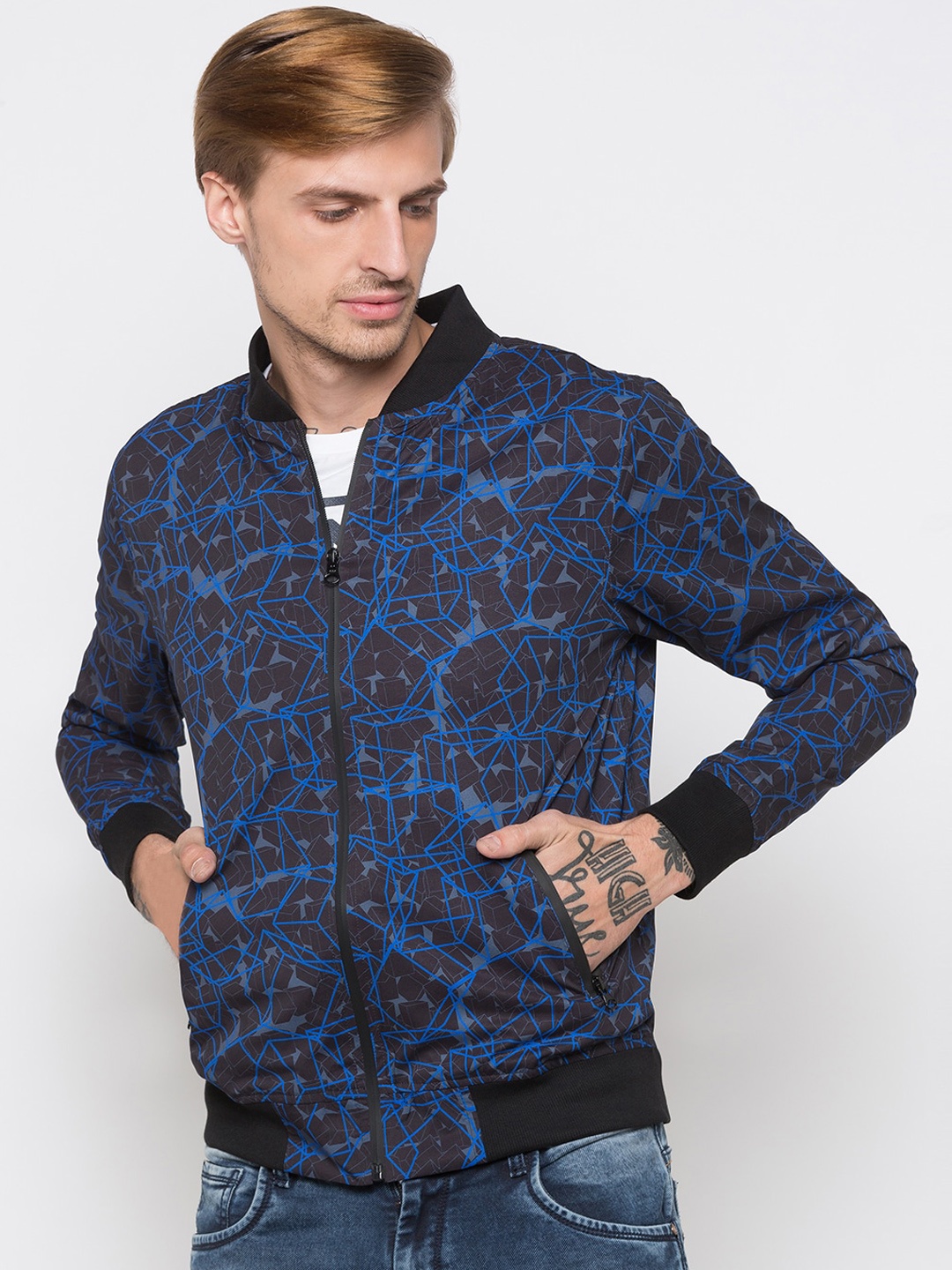 Globus Men Black Printed Bomber Jacket