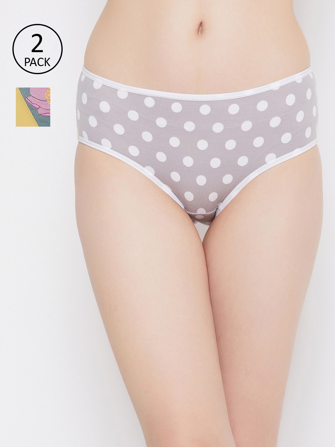 Clovia Women Pack of 2 Printed Hipster Briefs COMPNC913, Green