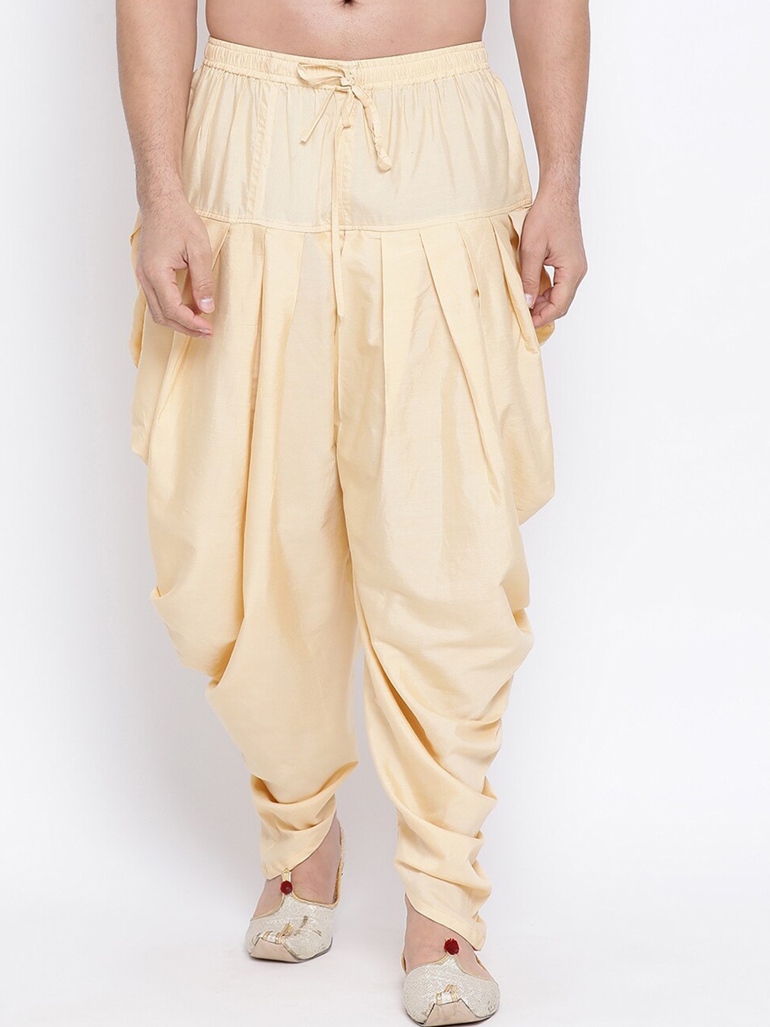 NAMASKAR Men Beige Solid Pure Silk Patiala