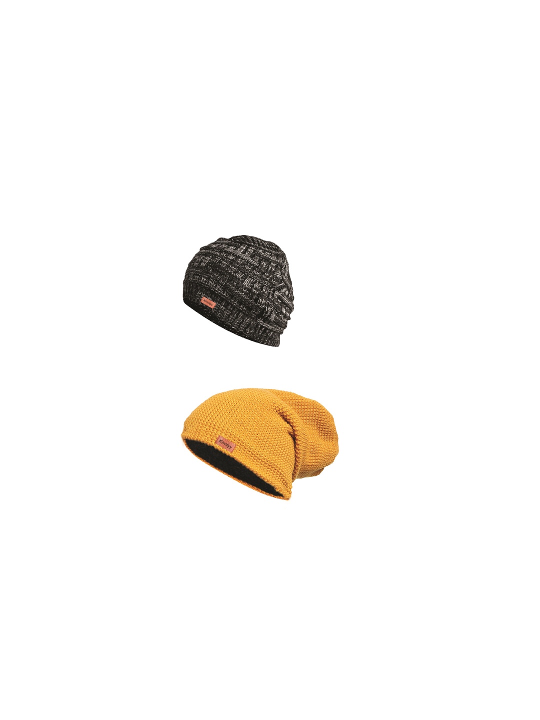 Knotyy Unisex Pack of 2 Self Design Beanies, Yellow