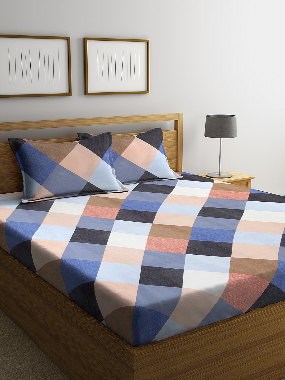 KLOTTHE Blue & Peach-Coloured Geometric 210 TC Cotton 1 King Bedsheet With 2 Pillow Covers
KLOTTHE Blue & Peach-Coloured Geometric 210 TC Cotton 1 King Bedsheet With 2 Pillow Covers