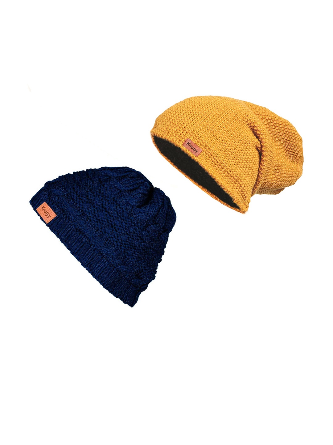 Knotyy Pack of 2 Solid Beanies, Yellow
