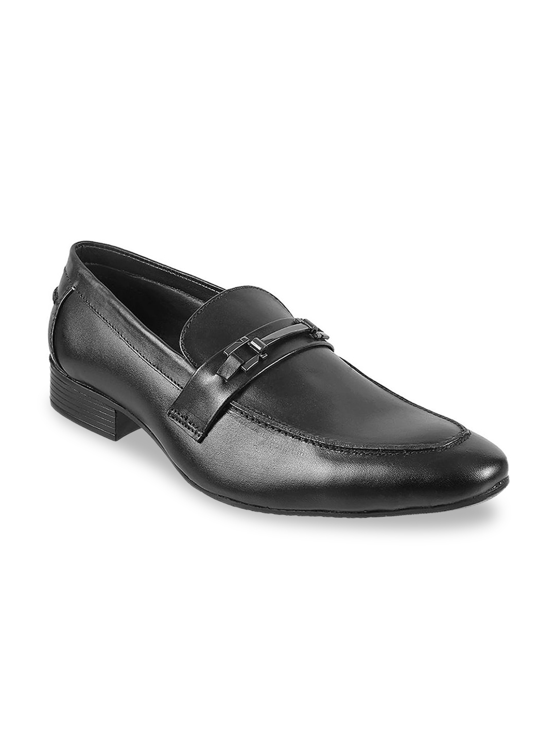 WALKWAY by Metro Men Black Solid Leather Formal Slip-Ons