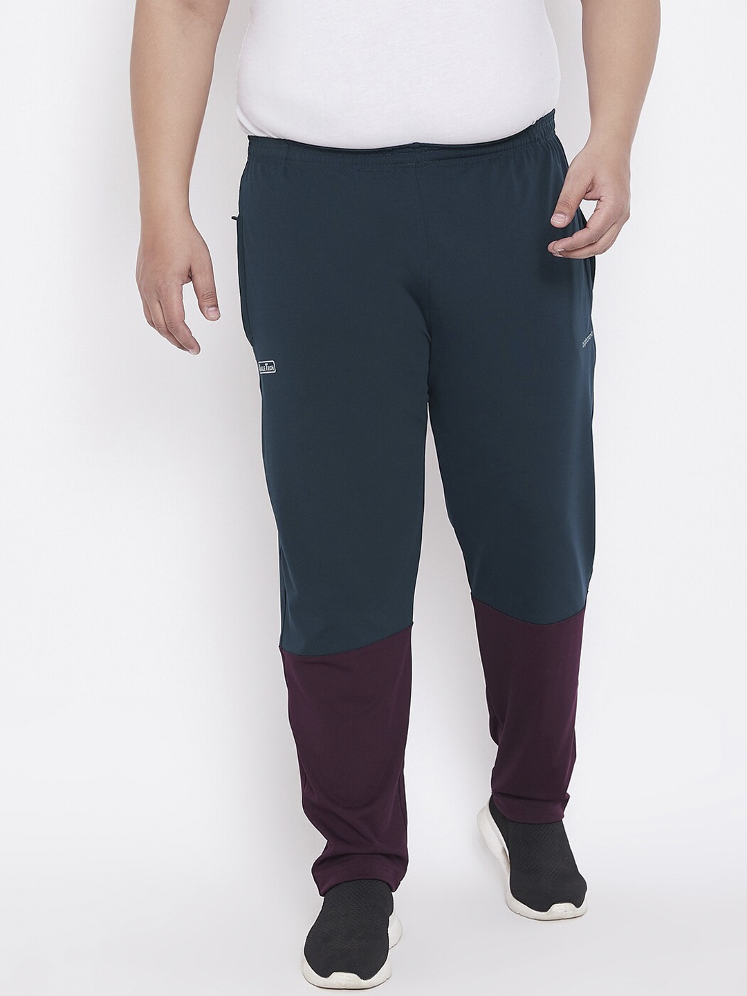 bigbanana Men Teal Blue & Maroon Colourblocked STraight Fit Track Pants