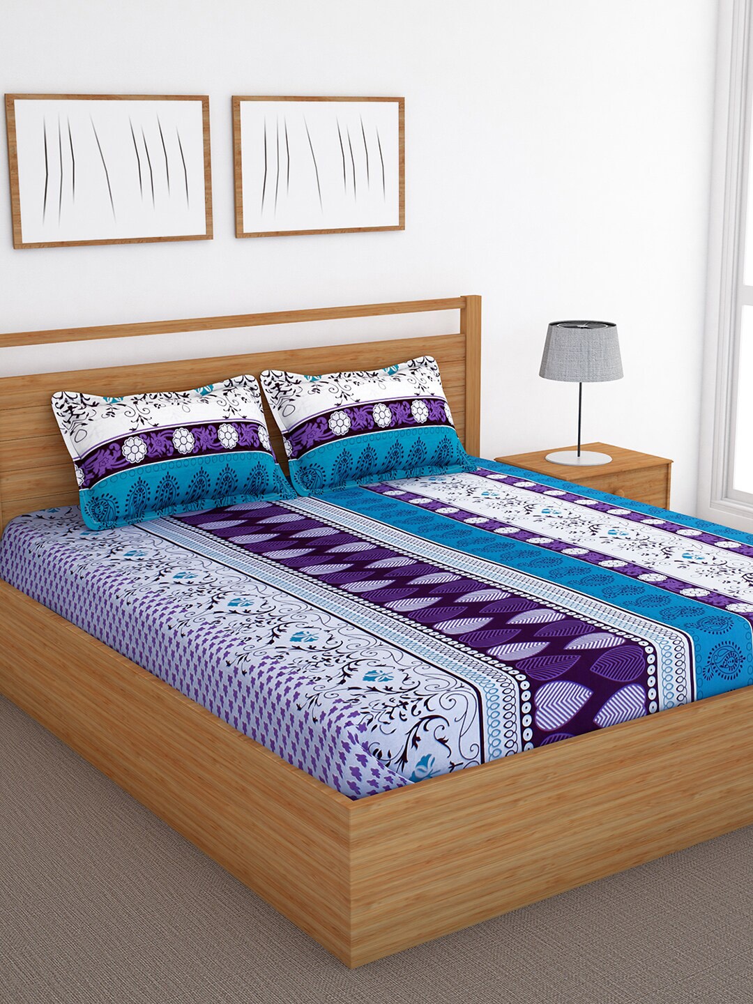 Bedspun White & Blue Printed 120 TC Cotton Double Queen Bedsheet With 2 Pillow Covers
Bedspun White & Blue Printed 120 TC Cotton Double Queen Bedsheet With 2 Pillow Covers
