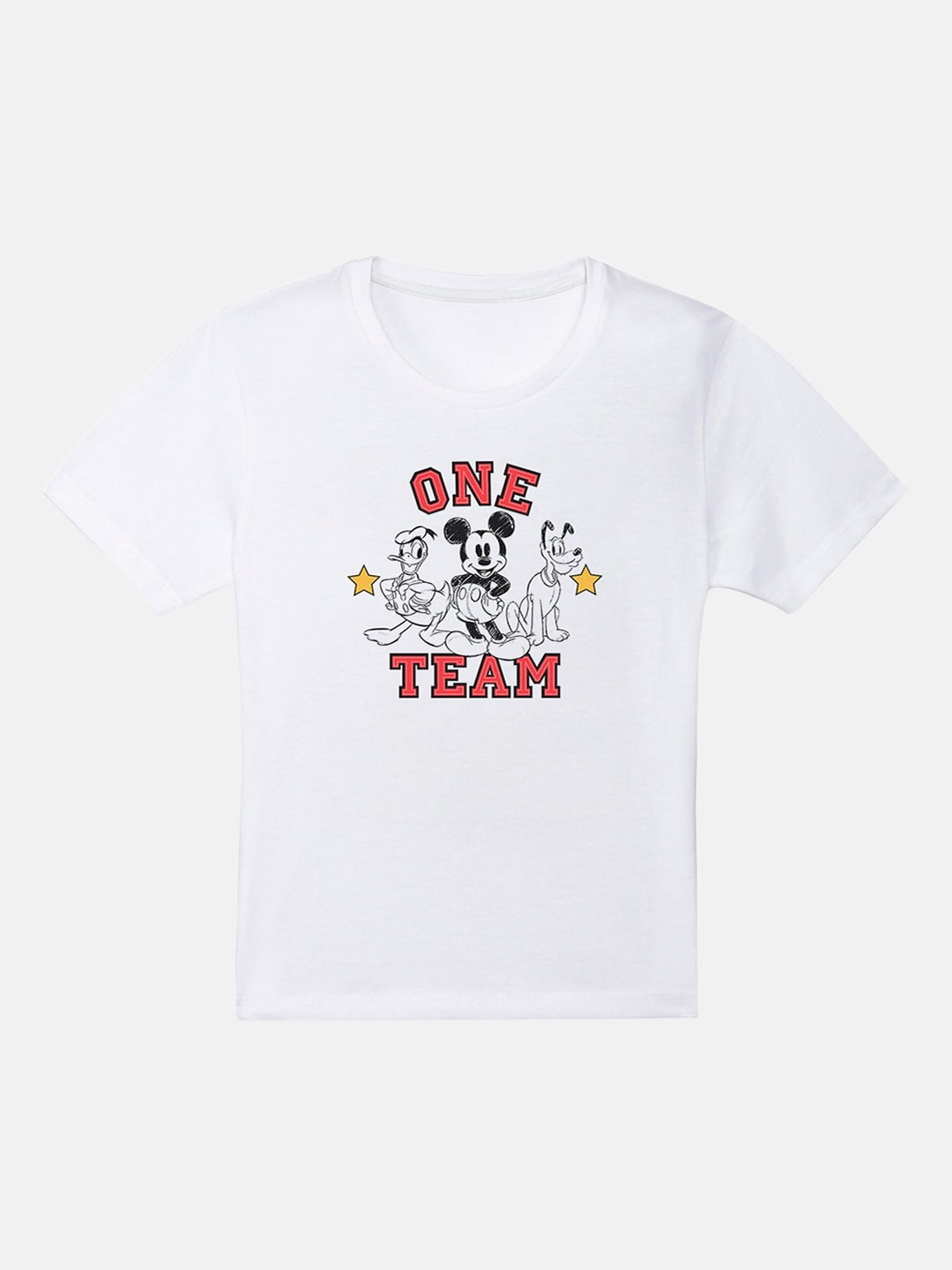 Kids Ville Boys White Mickey & Friends Printed Round Neck T-shirt